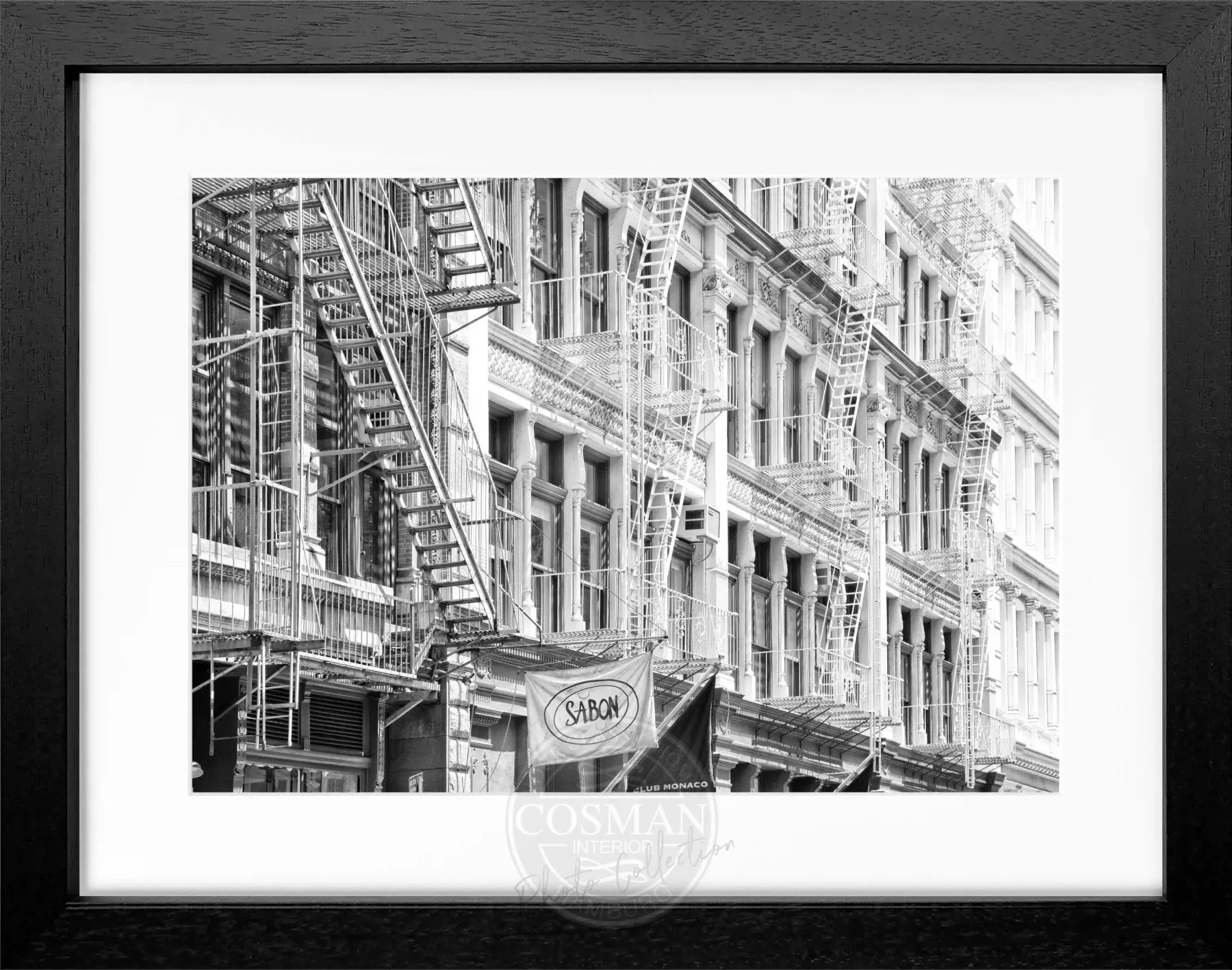 Schwarz-weiß Poster mit Rahmen ’SOHO’ von Cosman-Photocollection, New York Stadtmotiv, 31x25 cm, stilvolle Wanddekoration
