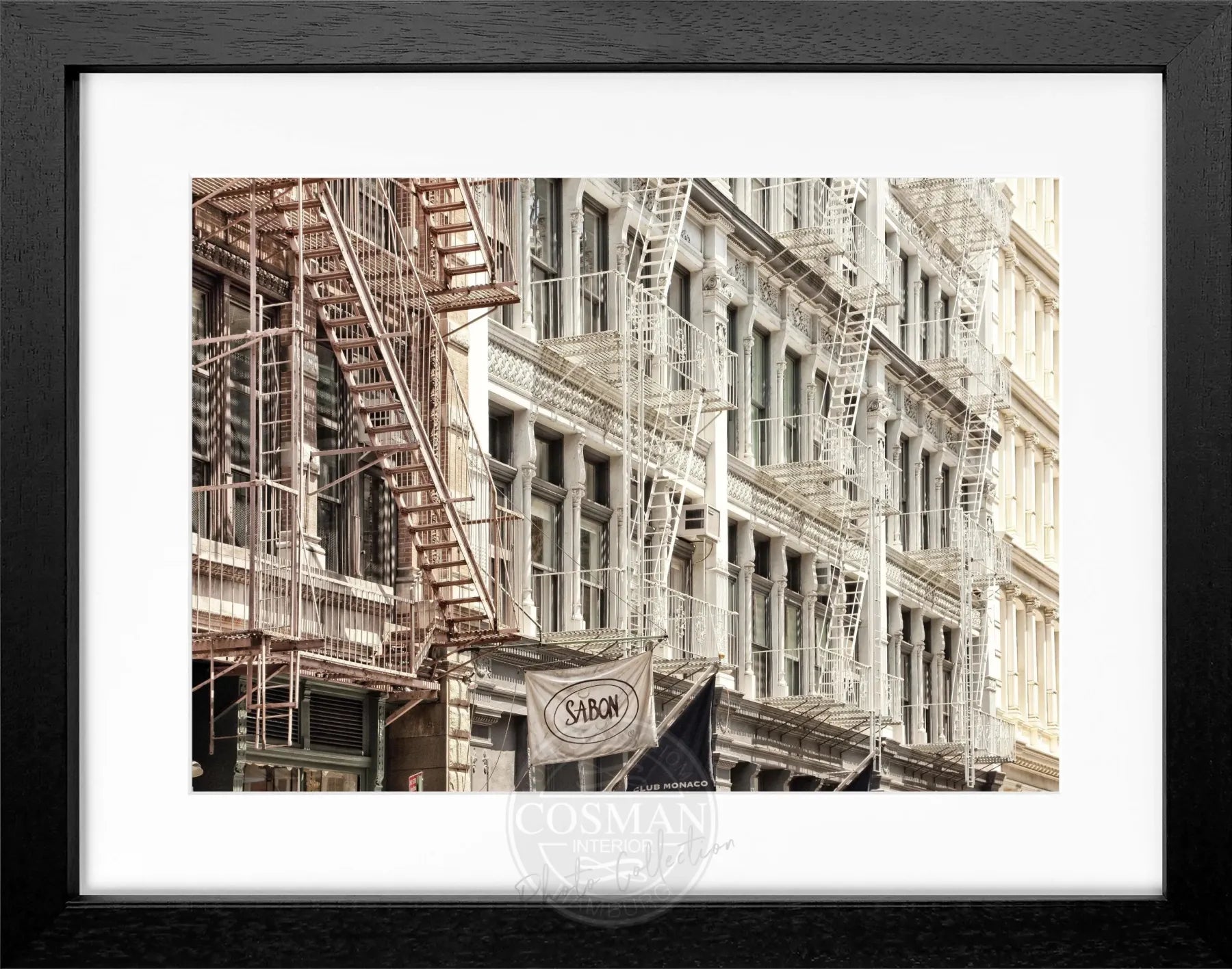 Schwarz-weiß Poster mit Rahmen ‚SOHO‘ von Cosman-Photocollection, New York Stadtmotiv, 31x25 cm, stilvolles Wandbild