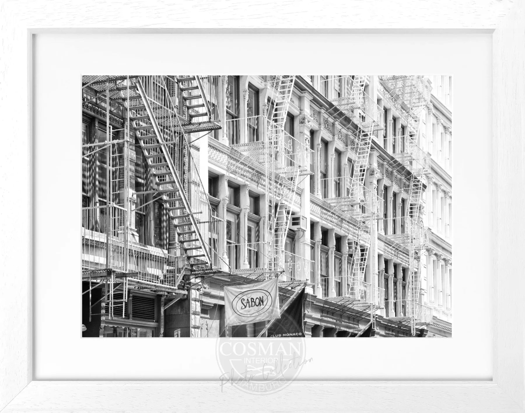 Schwarz-weiß Poster mit Rahmen ’SOHO’ von Cosman-Photocollection, New York City, 31x25 cm, urbanes Motiv.