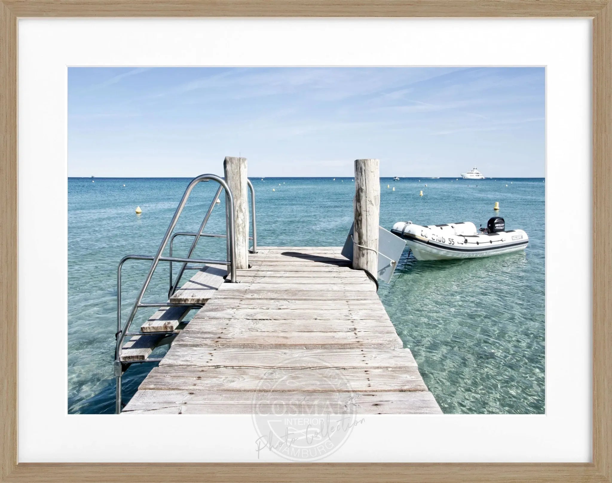 Schwarz-weiß Poster mit Rahmen ’Steg’ Saint Tropez ST23 von Cosman-Photocollection, 31x25 cm, mit Motiv der Küstenstadt