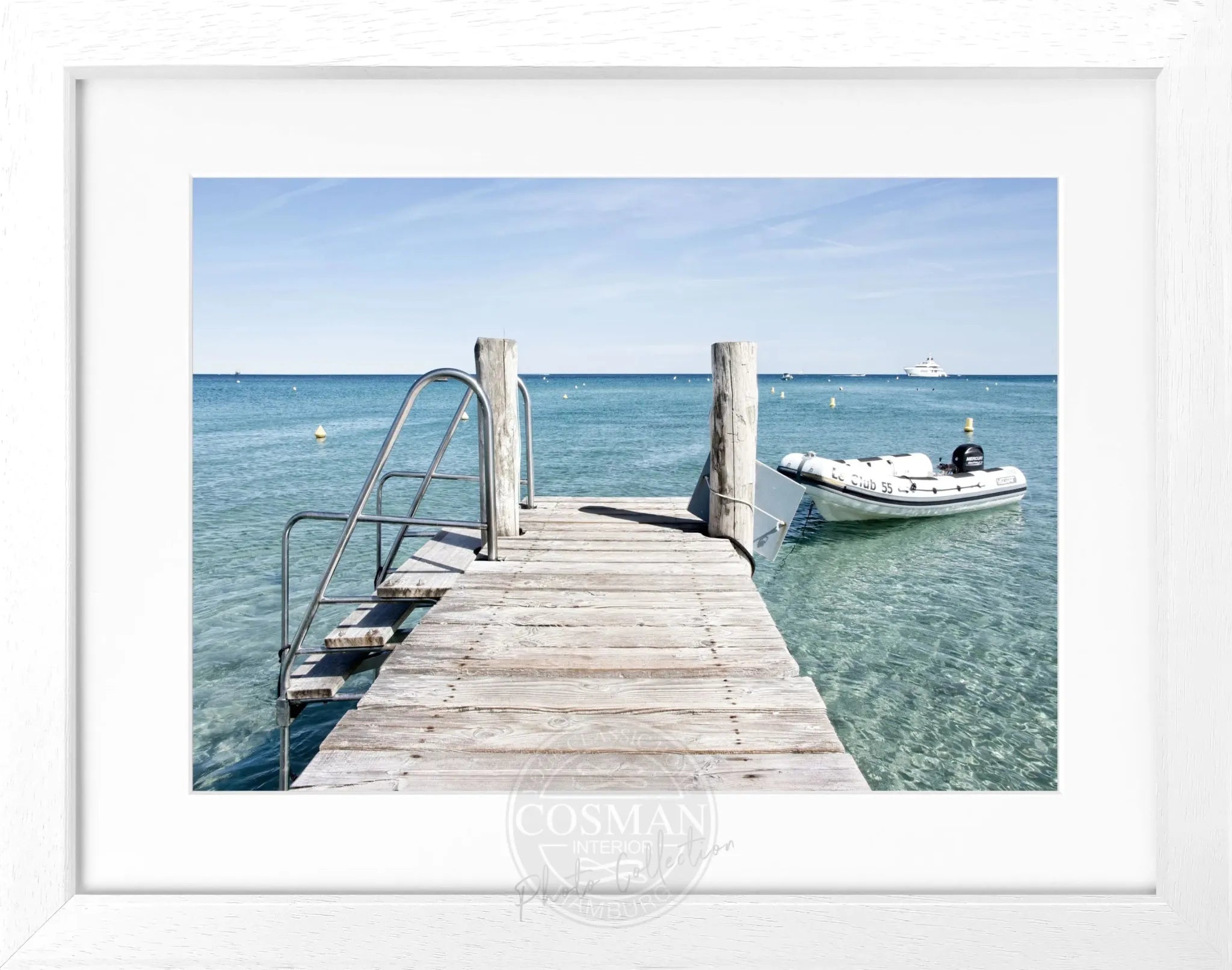 Schwarz-weiß Poster mit Rahmen ’Steg’ Saint Tropez ST23 von Cosman-Photocollection, 31x25 cm, Wanddekoration