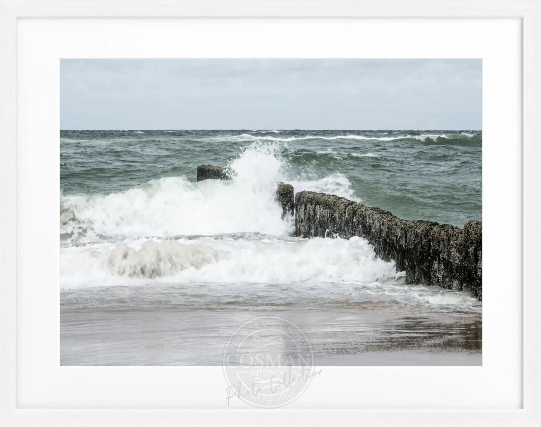 Schwarz-Weiß-Poster mit Rahmen, Motiv von Sylt Buhne, von Cosman-Photocollection, 31x25 cm, Wanddekoration