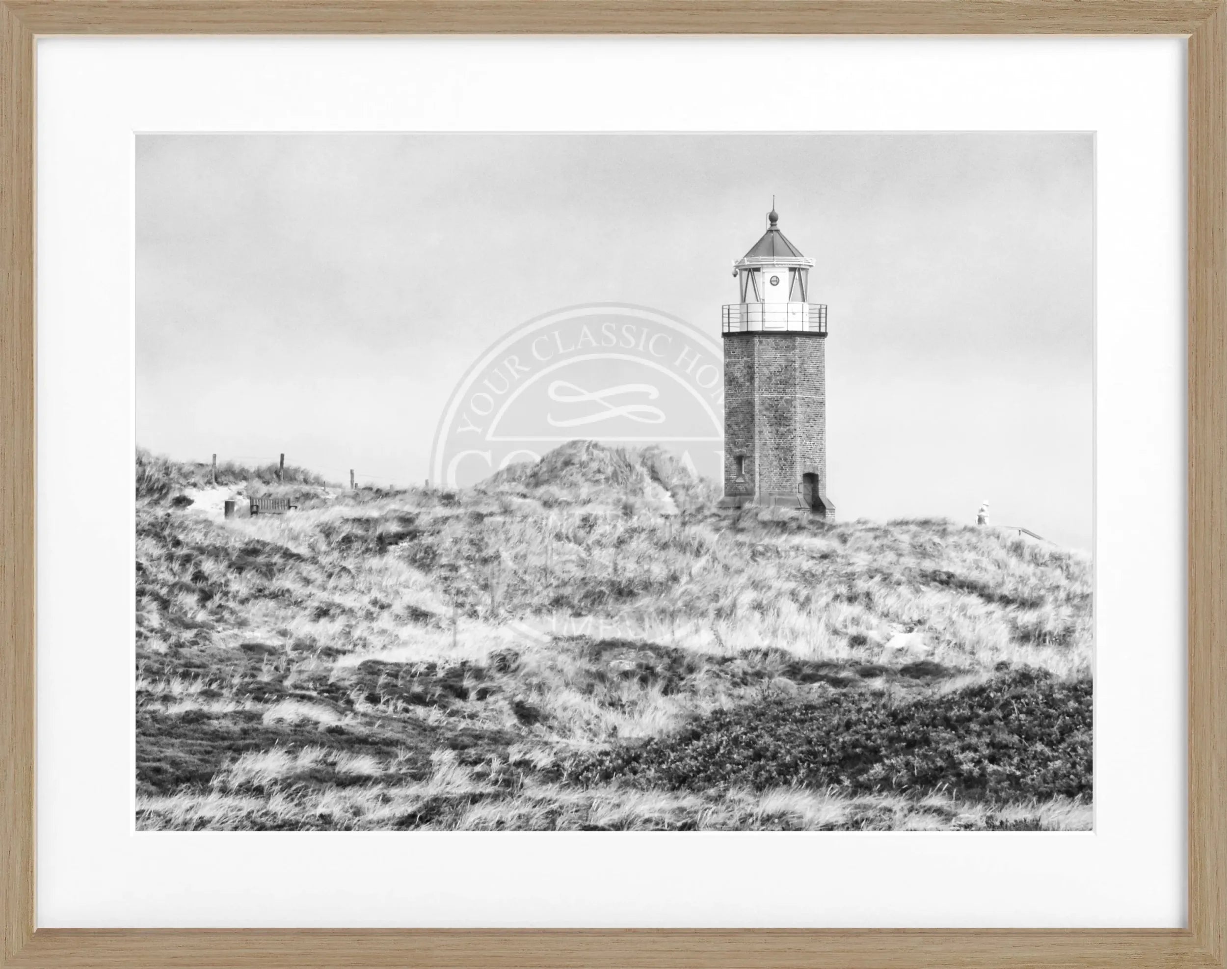Schwarz-weiß Poster von Cosman-Photocollection mit Rahmen, zeigt Dünen und Kampen auf Sylt, Maße 31x25 cm.