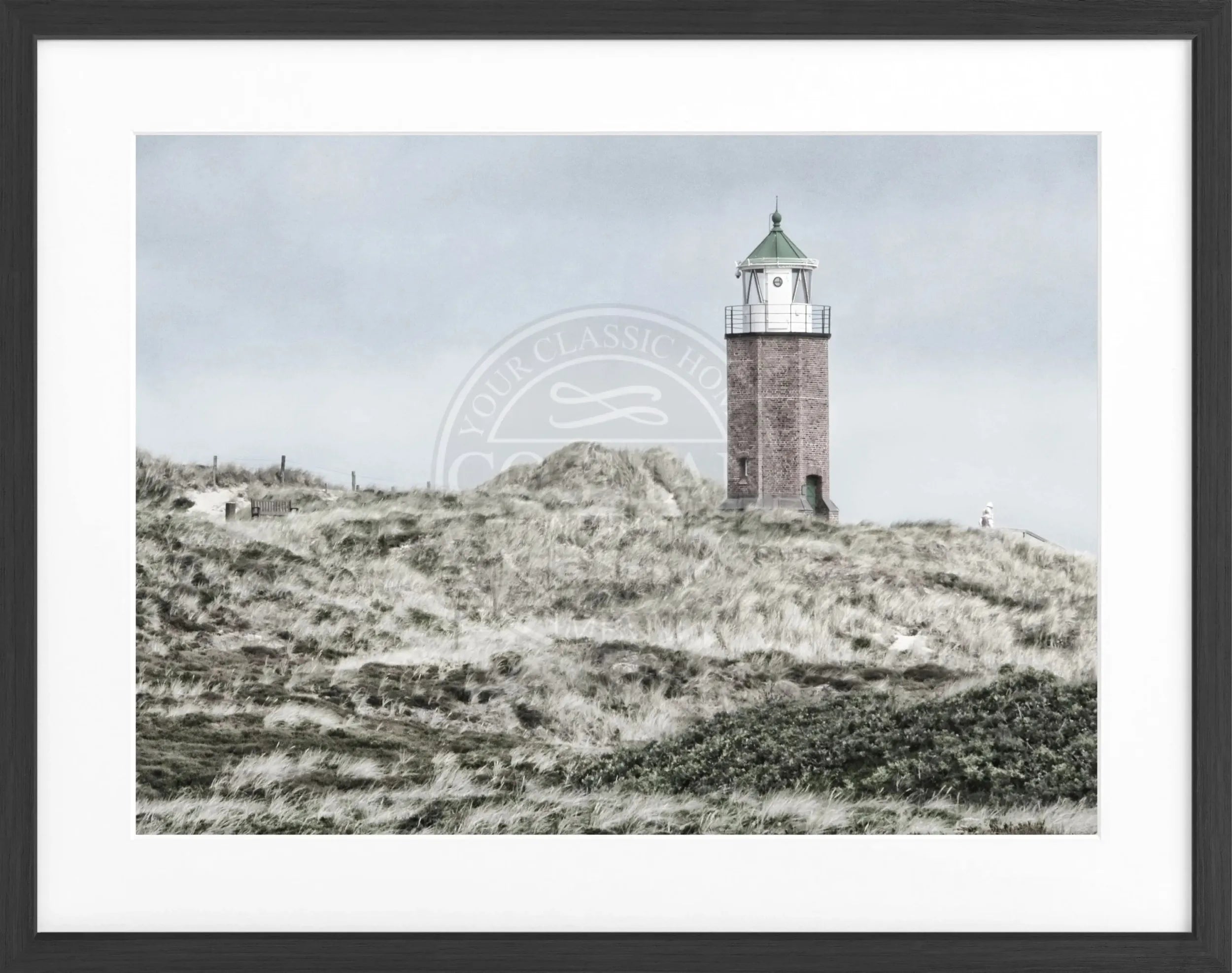 Schwarz-weiß Poster mit Rahmen von Cosman-Photocollection, Motiv der Dünen in Kampen auf Sylt, 31x25 cm.