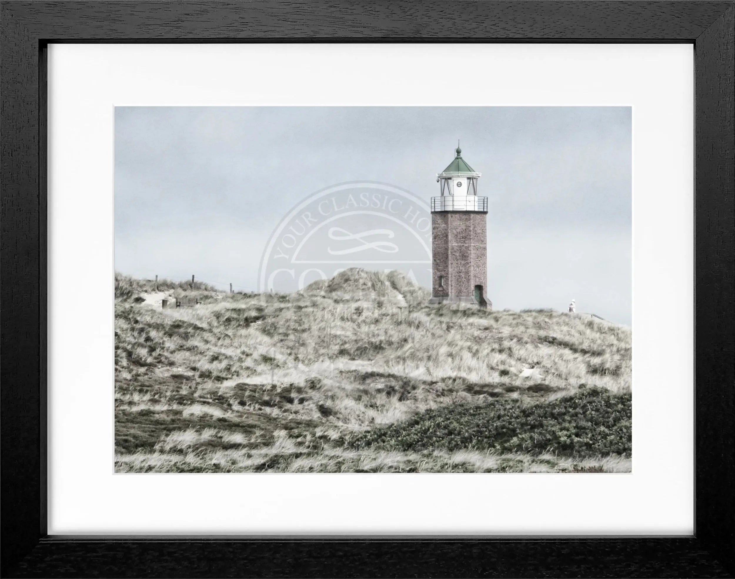 Schwarz-weiß Poster mit Rahmen von Sylt, zeigt Dünen und Kampen, von Cosman-Photocollection, 31x25 cm, Wanddekoration