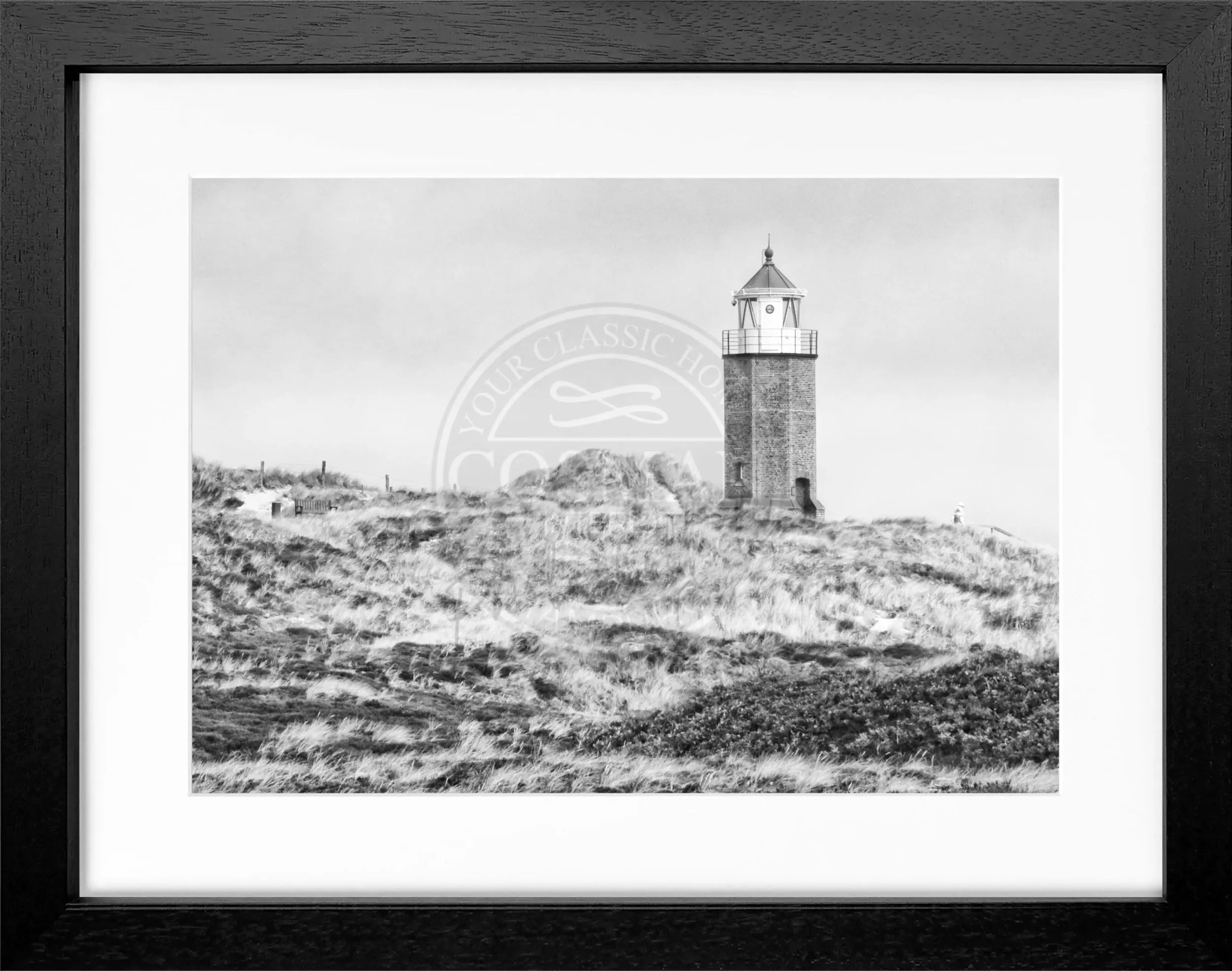 Schwarz-weiß Poster mit Rahmen von Cosman-Photocollection, Motiv der Dünen in Kampen auf Sylt, 31x25 cm