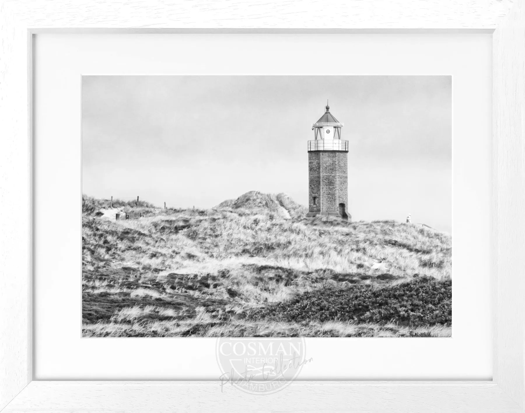 Schwarz-weiß Poster mit Rahmen von Cosman-Photocollection, zeigt Dünen in Kampen auf Sylt, Maße 31x25 cm, Motiv Sylt Dünen.