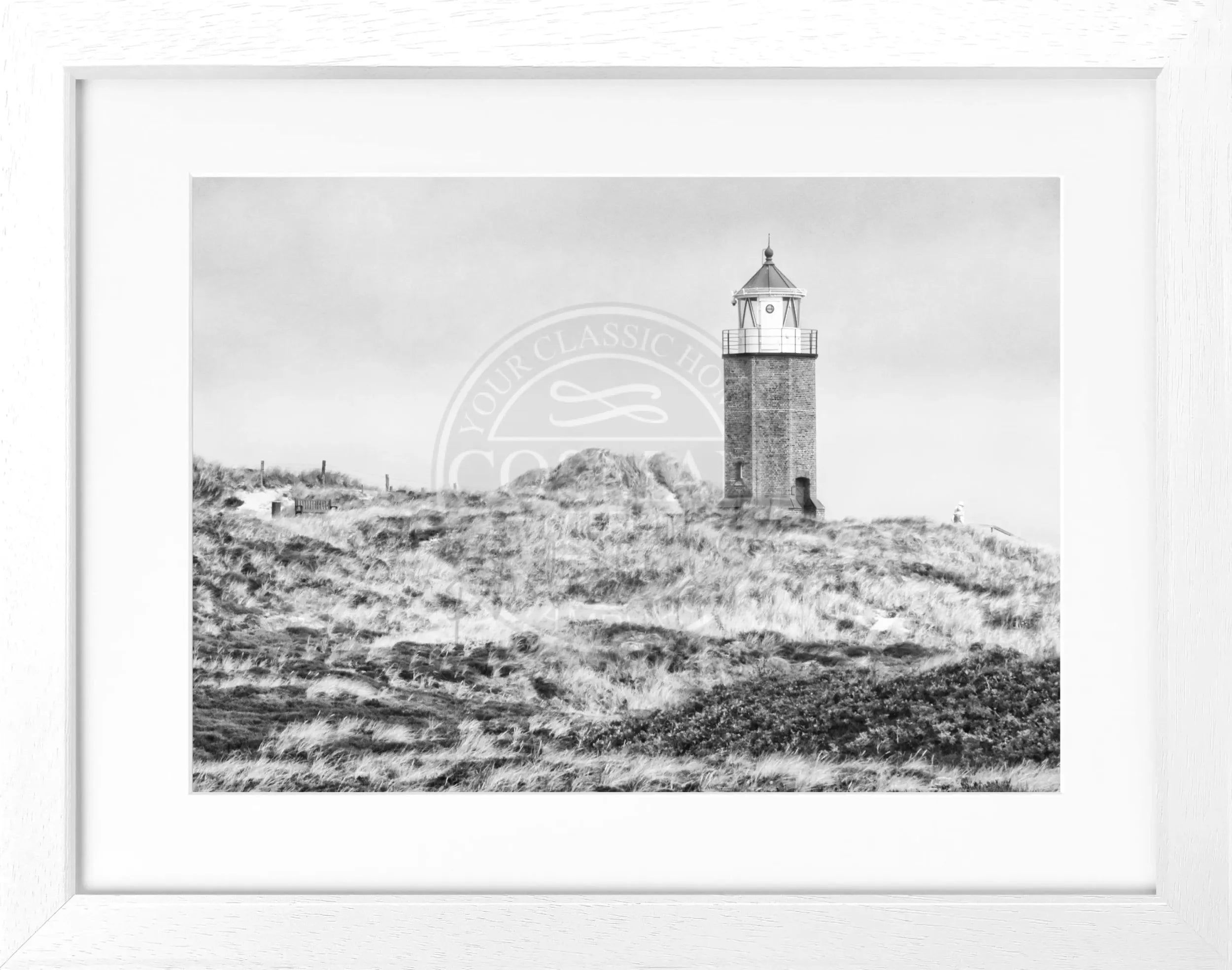 Schwarz-weiß Poster mit Rahmen von Cosman-Photocollection, zeigt Dünen in Kampen auf Sylt, Maße 31x25 cm, Motiv Sylt Dünen.