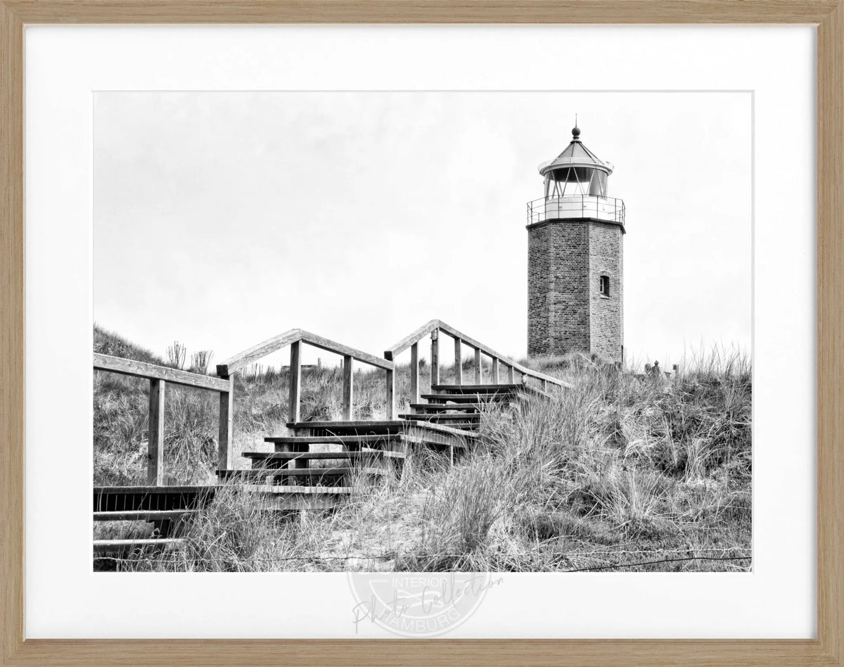 Schwarz-weiß Poster mit Rahmen, Sylt Leuchtturm Kampen, von Cosman-Photocollection, 31x25cm, modernes Wandbild