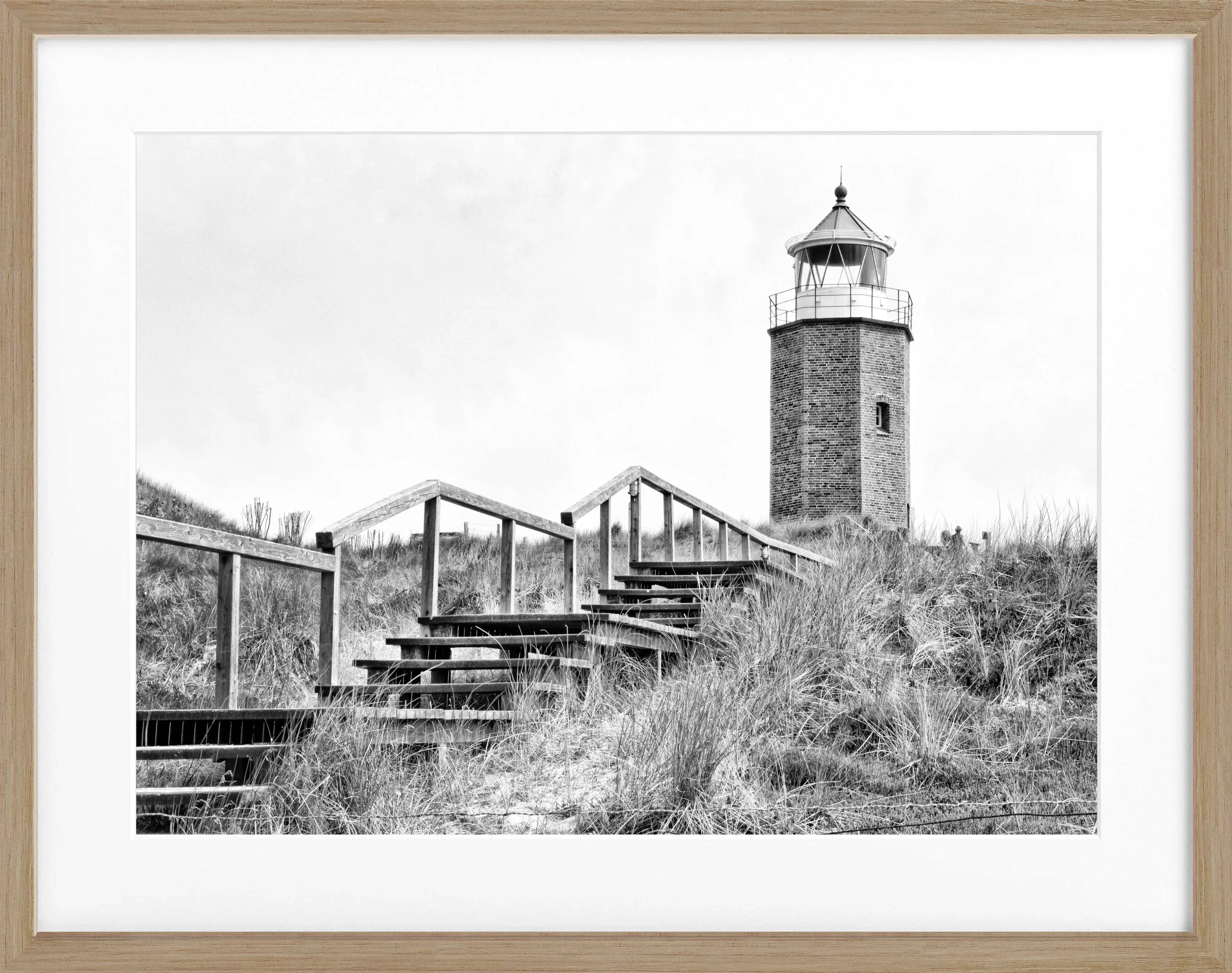 Schwarz-weiß Poster mit Rahmen, Sylt Leuchtturm Kampen, von Cosman-Photocollection, 31x25cm, modernes Wandbild