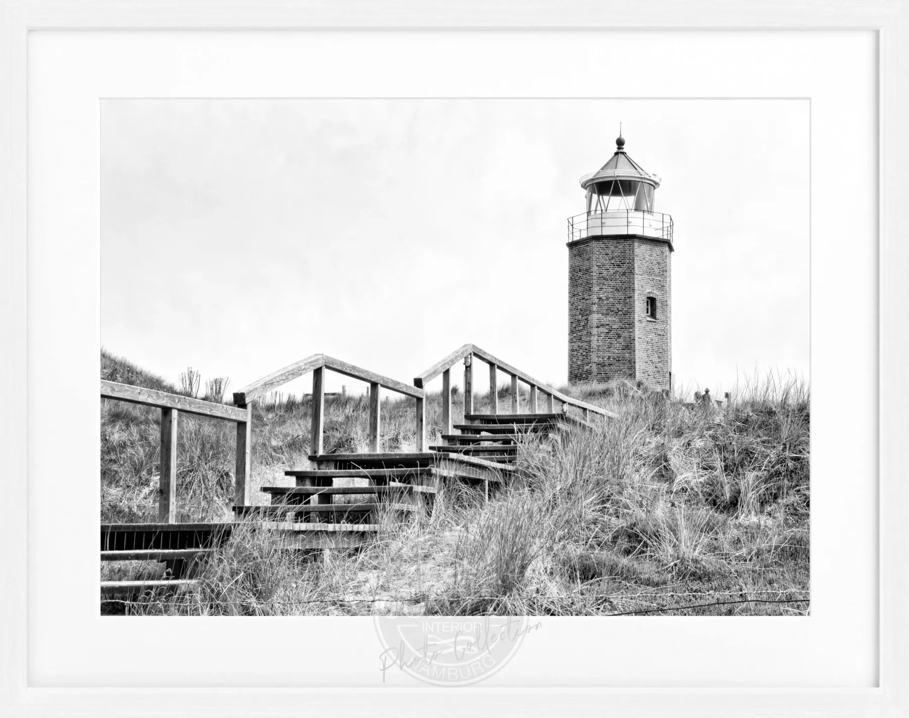 Schwarz-weiß Poster mit Rahmen von Sylt Leuchtturm Kampen, 31x25cm, von Cosman-Photocollection, ideal für Wanddekoration.
