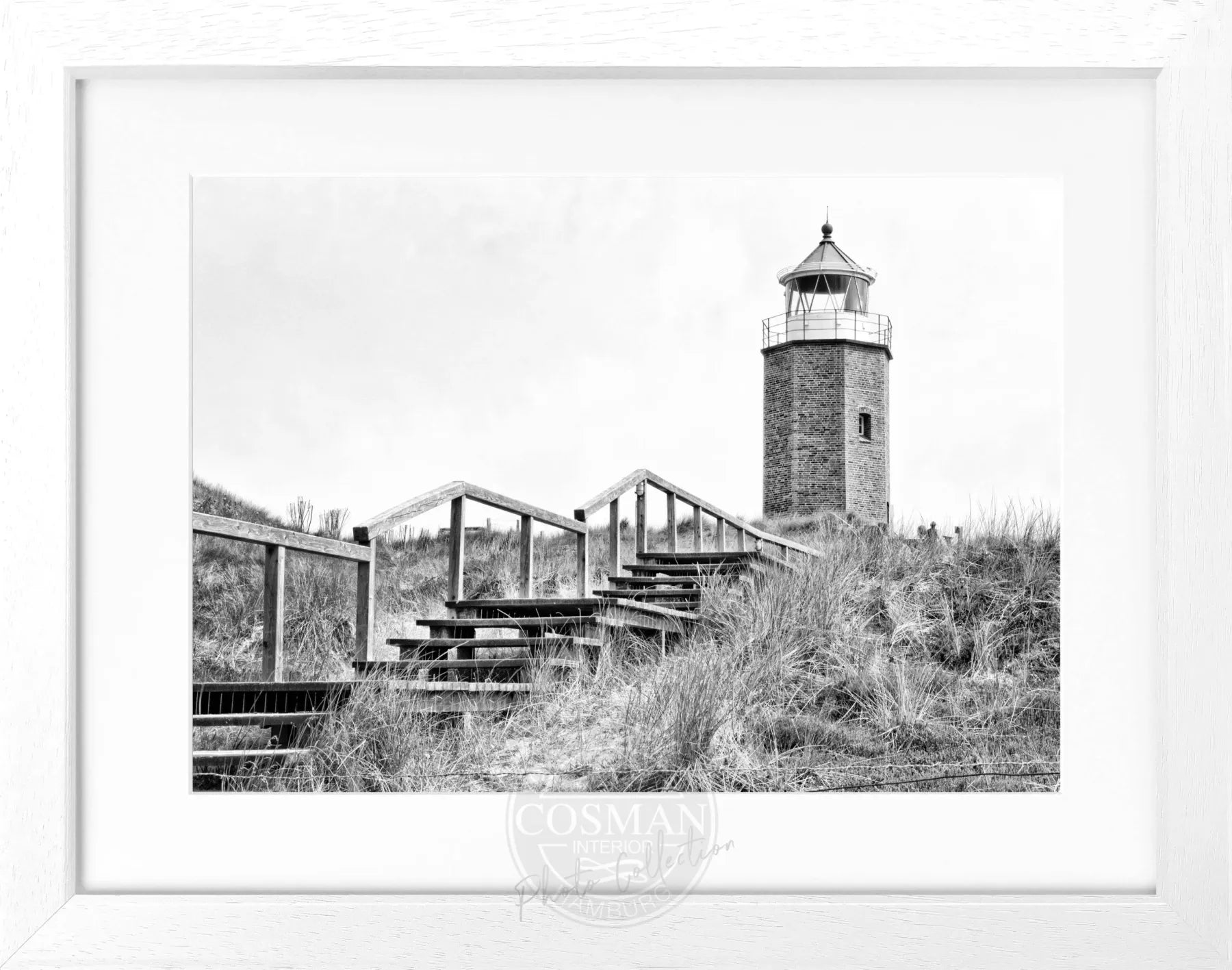 Schwarzweiß-Poster mit Rahmen, Sylt Leuchtturm Kampen, aus der Cosman-Photocollection, 31x25 cm, leicht schwarzer Rahmen