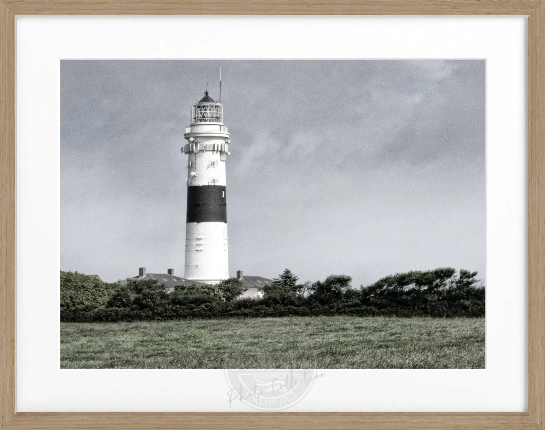 Schwarz-weiß Poster mit Rahmen von Cosman-Photocollection, Leuchtturm Kampen Sylt, 31cm x 25cm, dekoratives Wandbild
