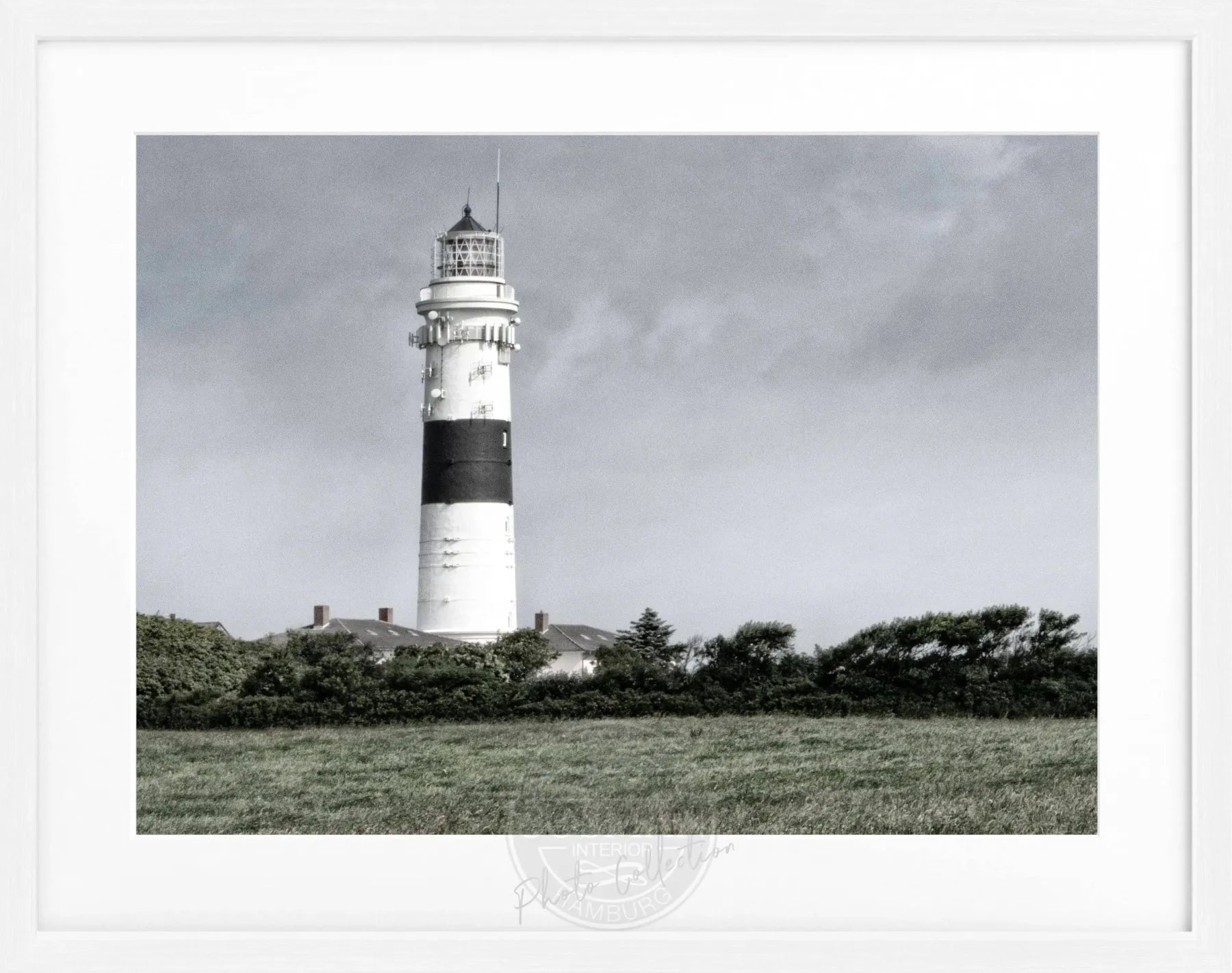 Schwarz-weiß Poster mit Rahmen, zeigt den Sylt Leuchtturm Kampen, Cosman-Photocollection, 31x25 cm, Wanddekoration