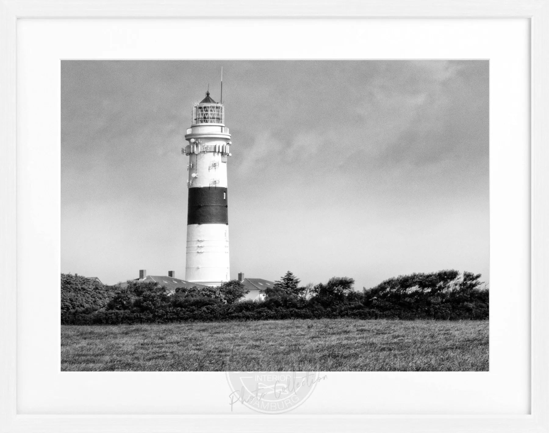 Schwarz-weiß Poster mit Rahmen von Cosman-Photocollection, Leuchtturm Kampen Sylt, 31x25 cm, maritimes Motiv