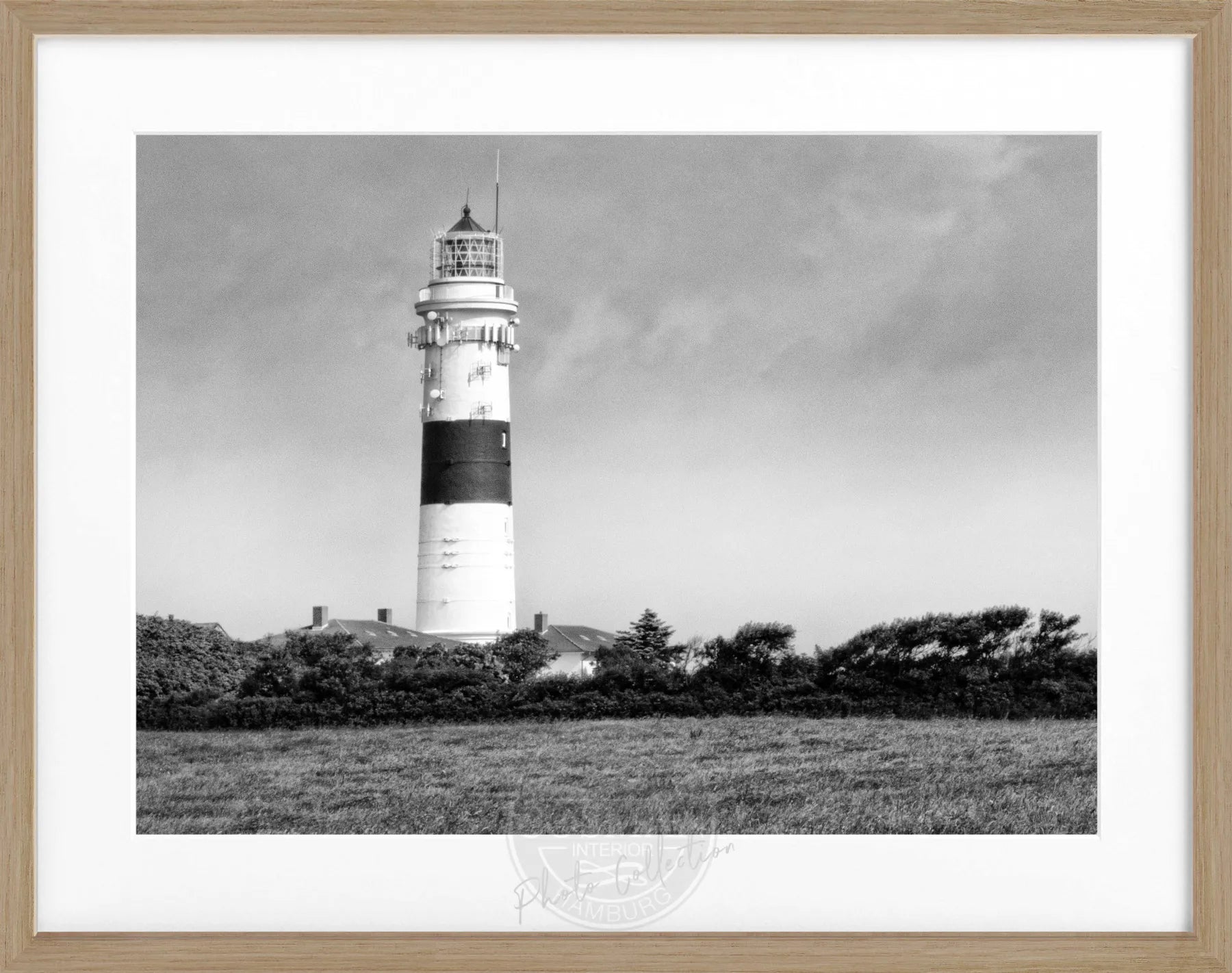 Schwarz-weiß Poster mit Rahmen von Sylt Leuchtturm Kampen, von Cosman-Photocollection, Motiv in 31x25cm, dekoratives Seebild