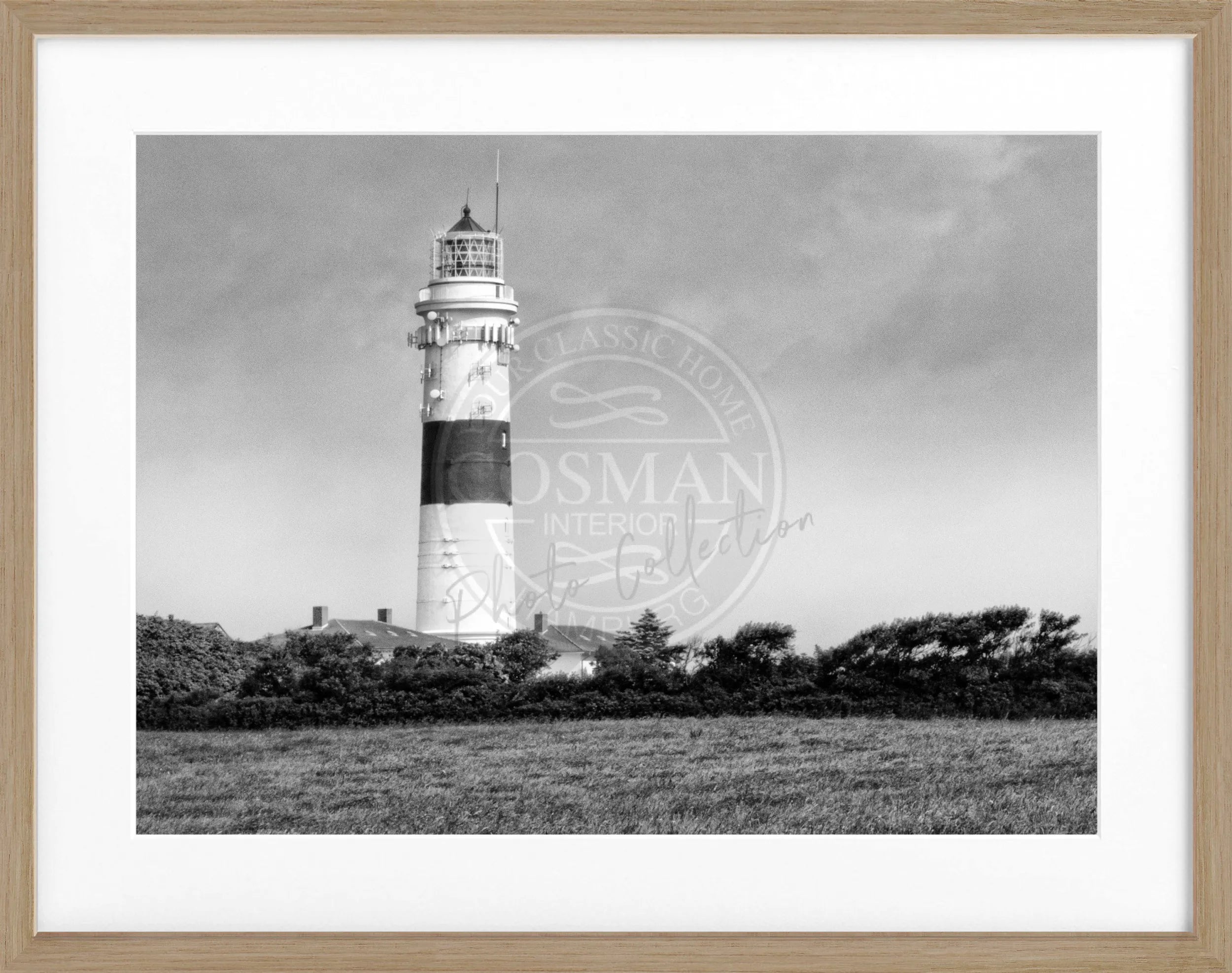 Schwarz-weiß Poster mit Rahmen von Sylt Leuchtturm Kampen, von Cosman-Photocollection, Motiv in 31x25cm, dekoratives Seebild