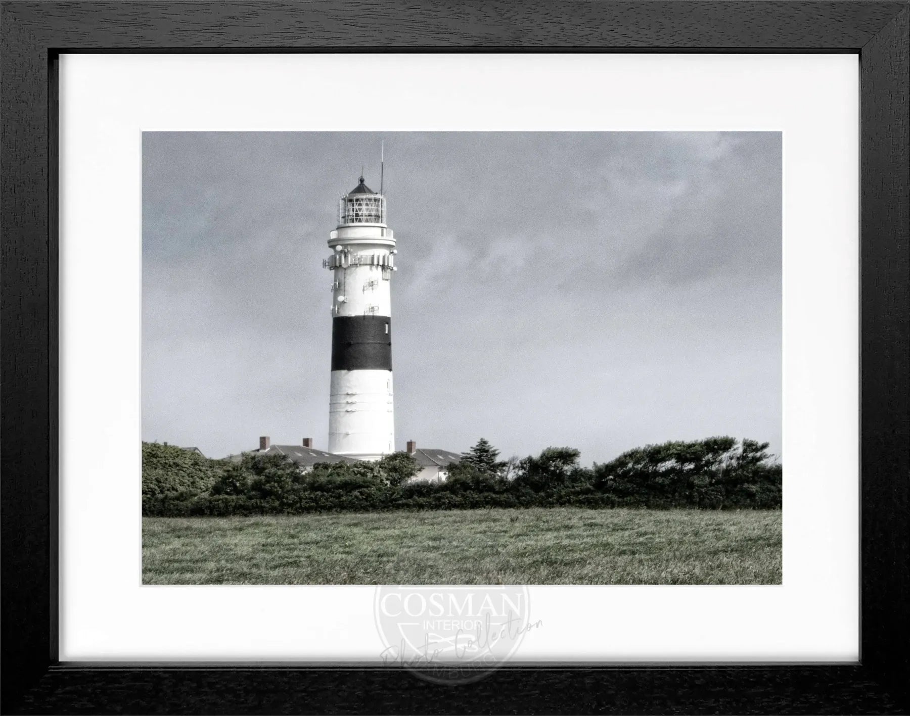 Schwarz-weiß Poster mit Rahmen von Sylt Leuchtturm Kampen, Motiv, 31x25 cm, von Cosman-Photocollection