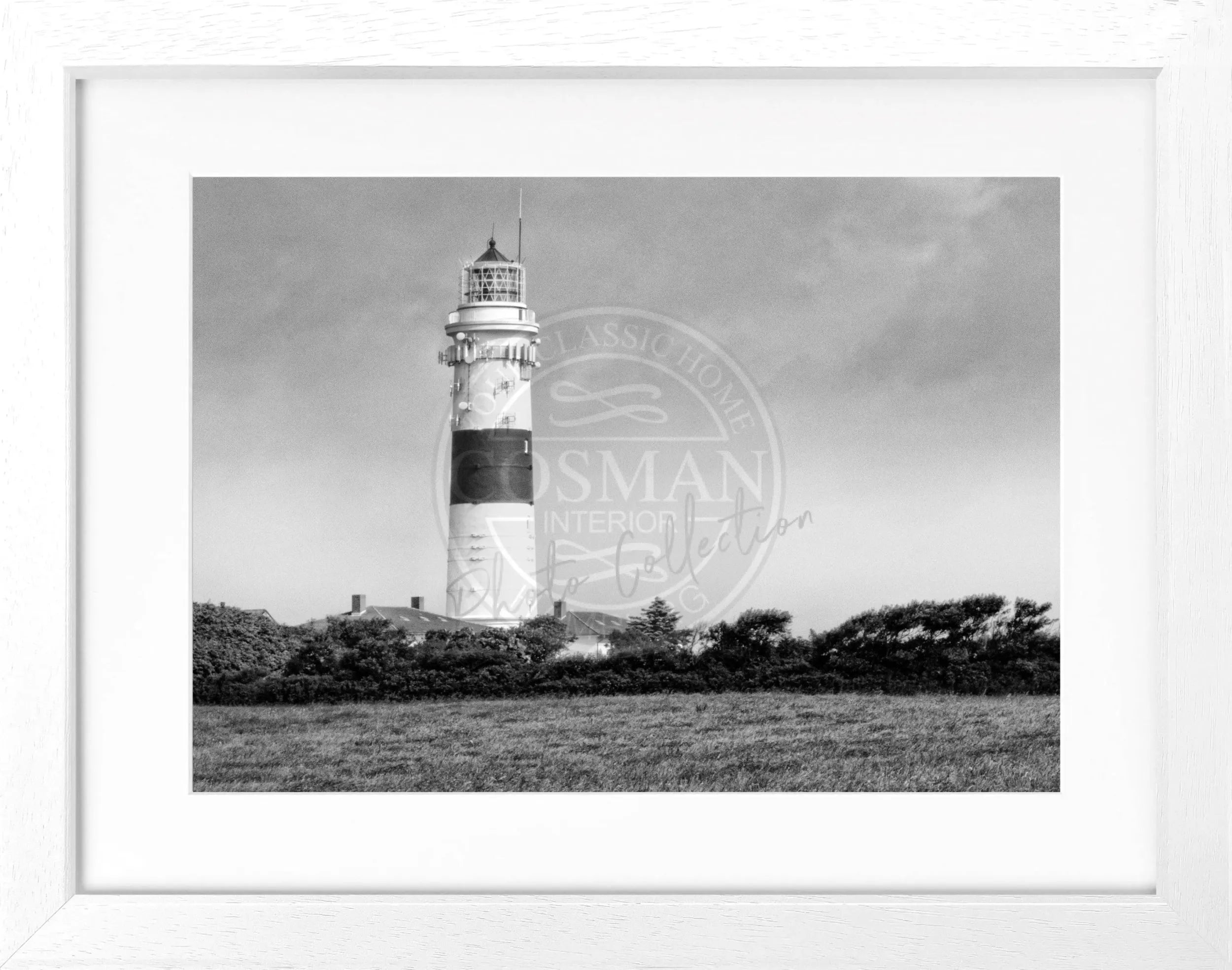 Schwarz-Weiß-Poster mit Rahmen, Sylt Leuchtturm Kampen, von Cosman-Photocollection, Motiv im Format 31x25 cm