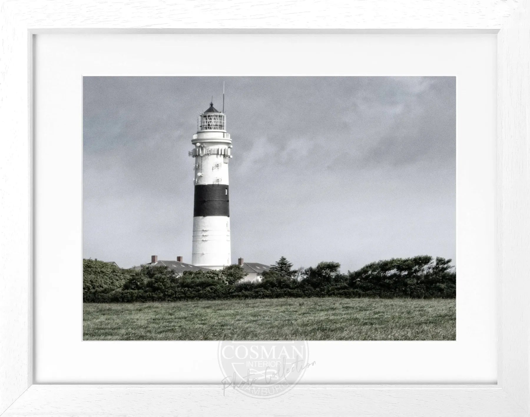 Schwarz-weiß Poster des Sylt Leuchtturms Kampen im Rahmen, von Cosman-Photocollection, 31x25cm, Wanddekoration