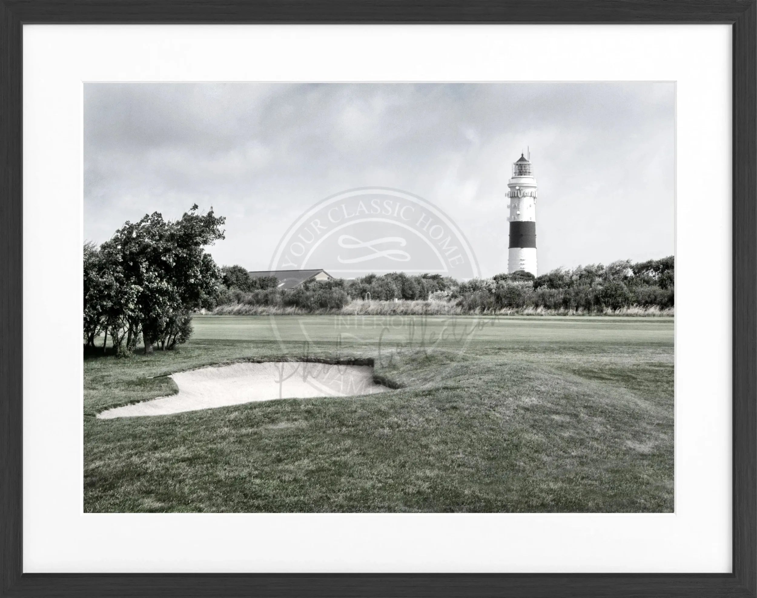 Schwarz-weiß Poster mit Rahmen von Cosman-Photocollection, Leuchtturm auf Sylt Kampen, 31x25 cm, Wanddekoration