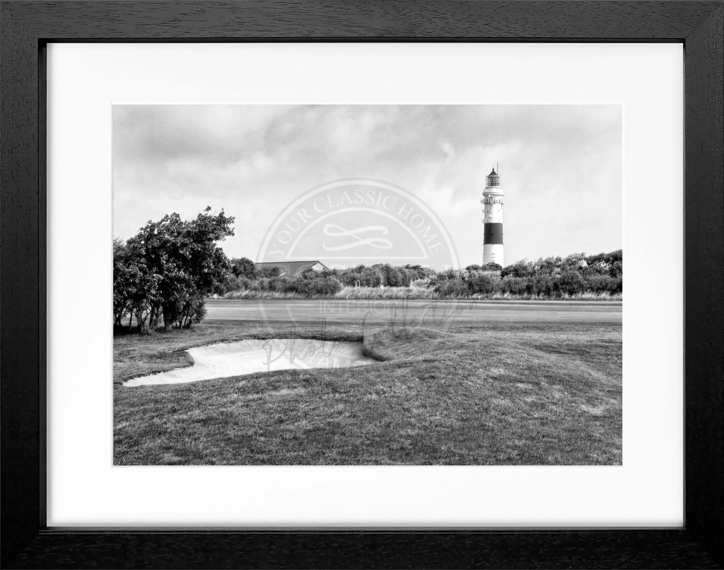 Schwarz-weiß Poster des Sylt Leuchtturms Kampen mit Rahmen, von Cosman-Photocollection, Maße 31x25 cm