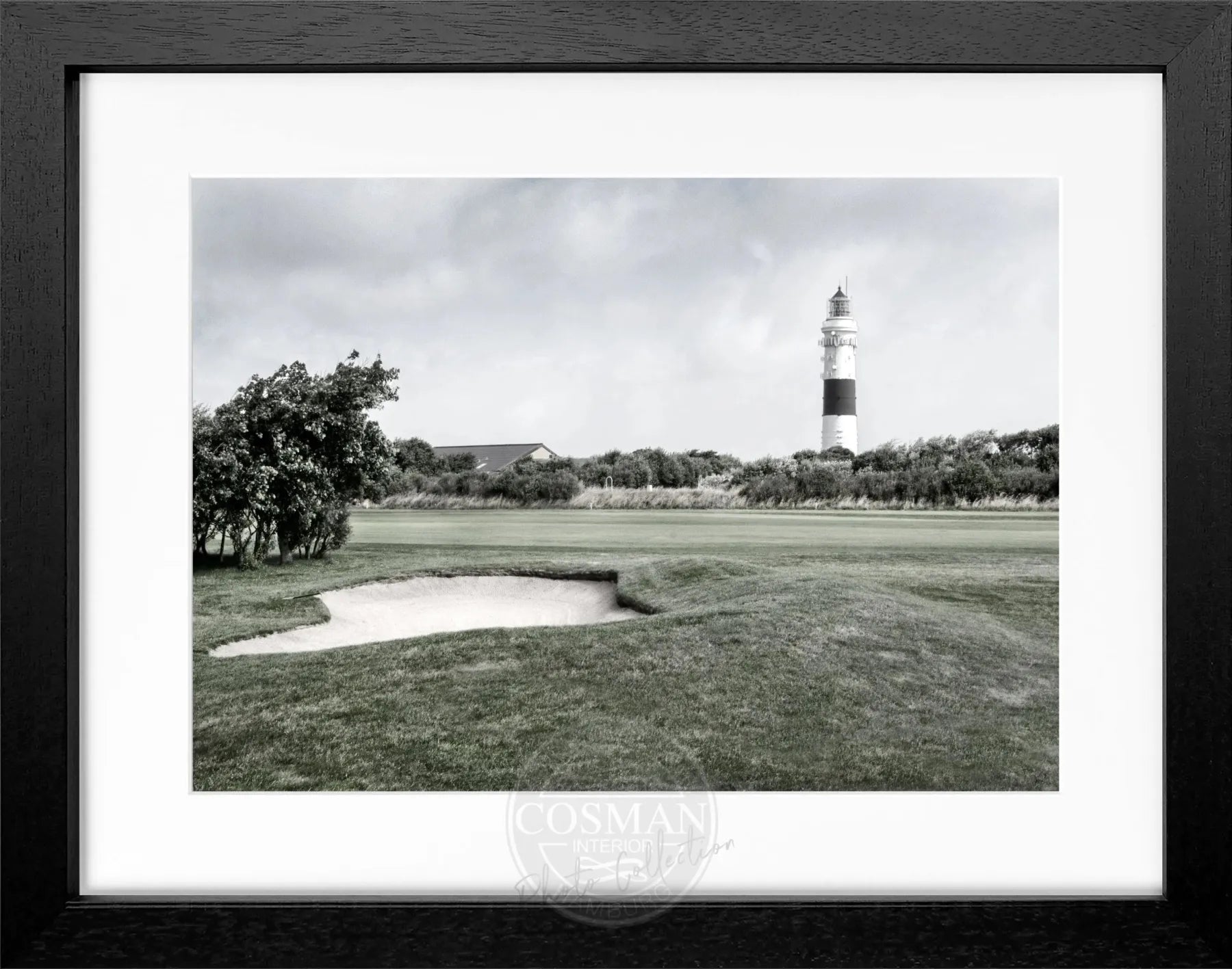 Schwarz-weiß Poster mit Rahmen von Cosman-Photocollection, Leuchtturm Kampen Sylt, Motiv in 31x25 cm, dekoratives Wandbild