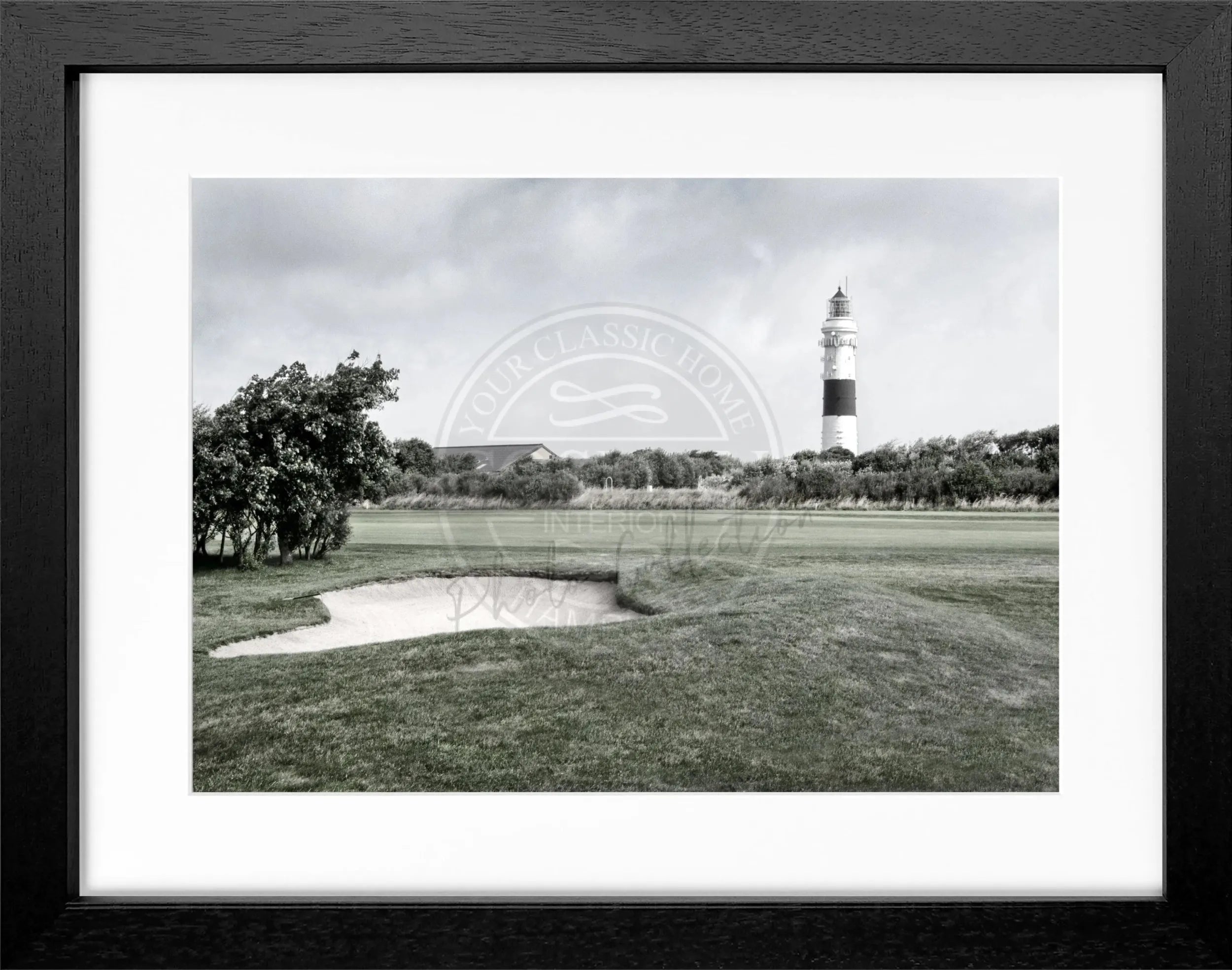Schwarz-weiß Poster mit Rahmen von Cosman-Photocollection, Leuchtturm Kampen Sylt, Motiv in 31x25 cm, dekoratives Wandbild
