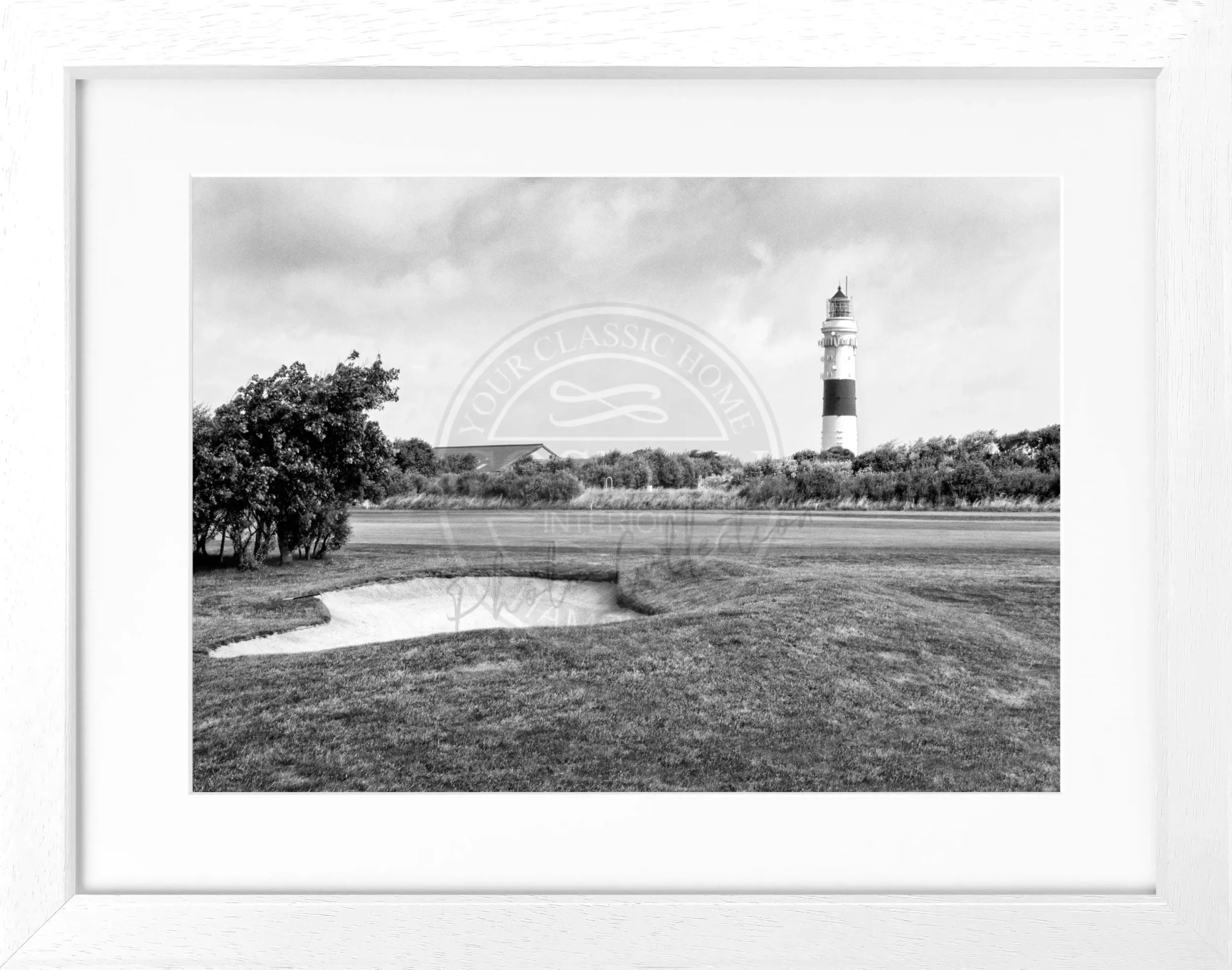 Schwarz-weiß Poster mit Rahmen von Cosman-Photocollection, Leuchtturm auf Sylt in Kampen, 31x25 cm, Wanddekoration