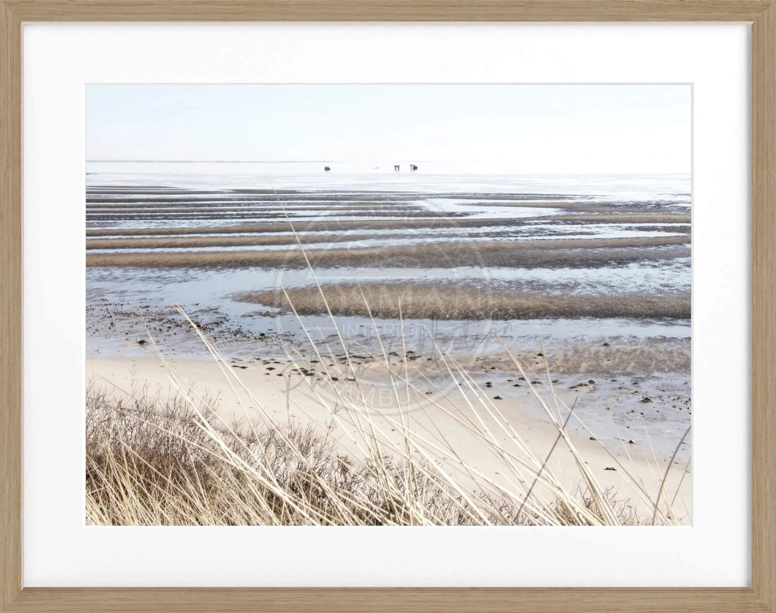 Schwarz-weiß Poster mit Rahmen von Cosman-Photocollection, Motiv vom Wattenmeer auf Sylt, 31x25cm, elegante Wanddekoration