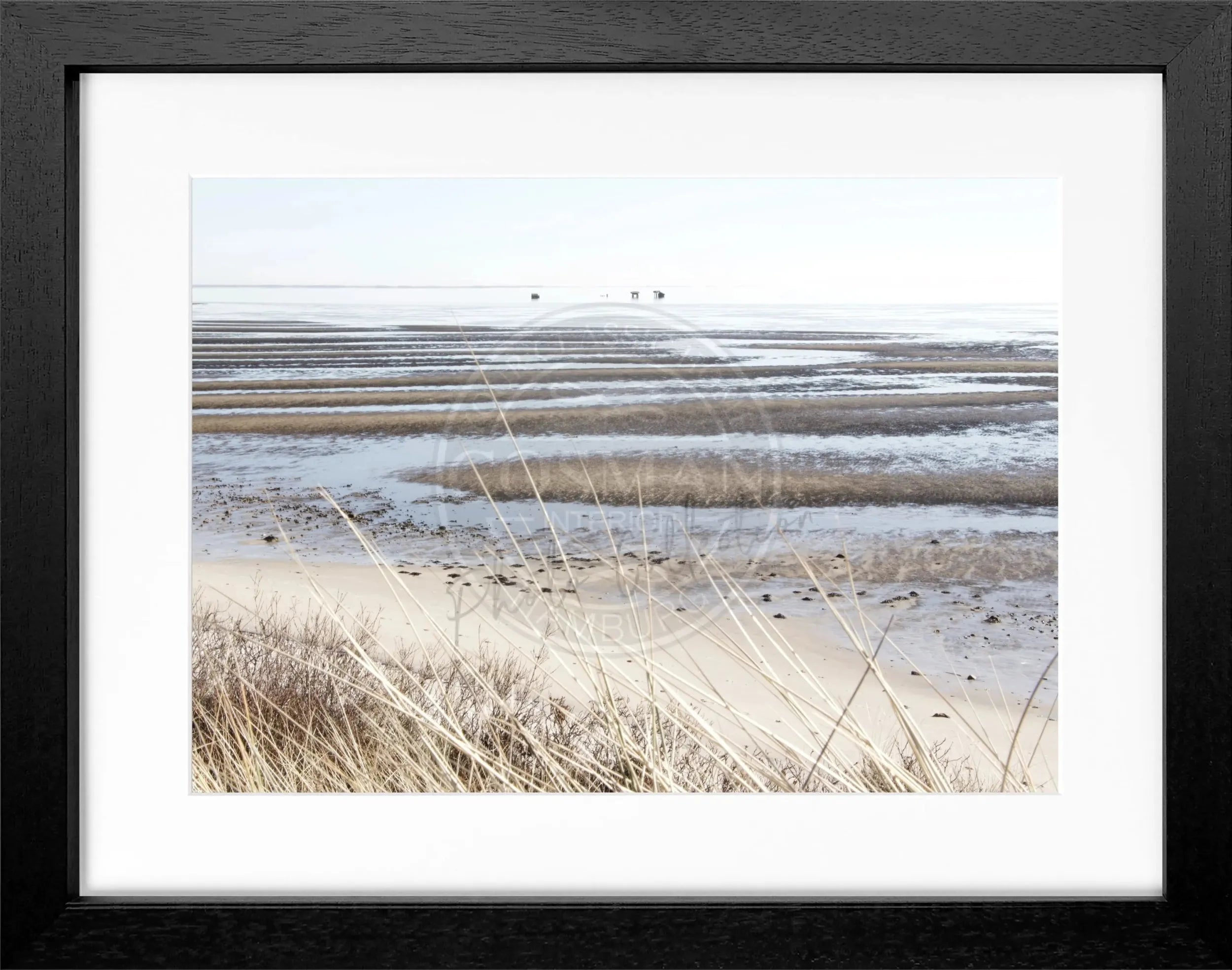 Schwarz-weißer Poster mit Rahmen, Sylt Wattenmeer, Cosman-Photocollection, 31x25cm, Wanddekoration