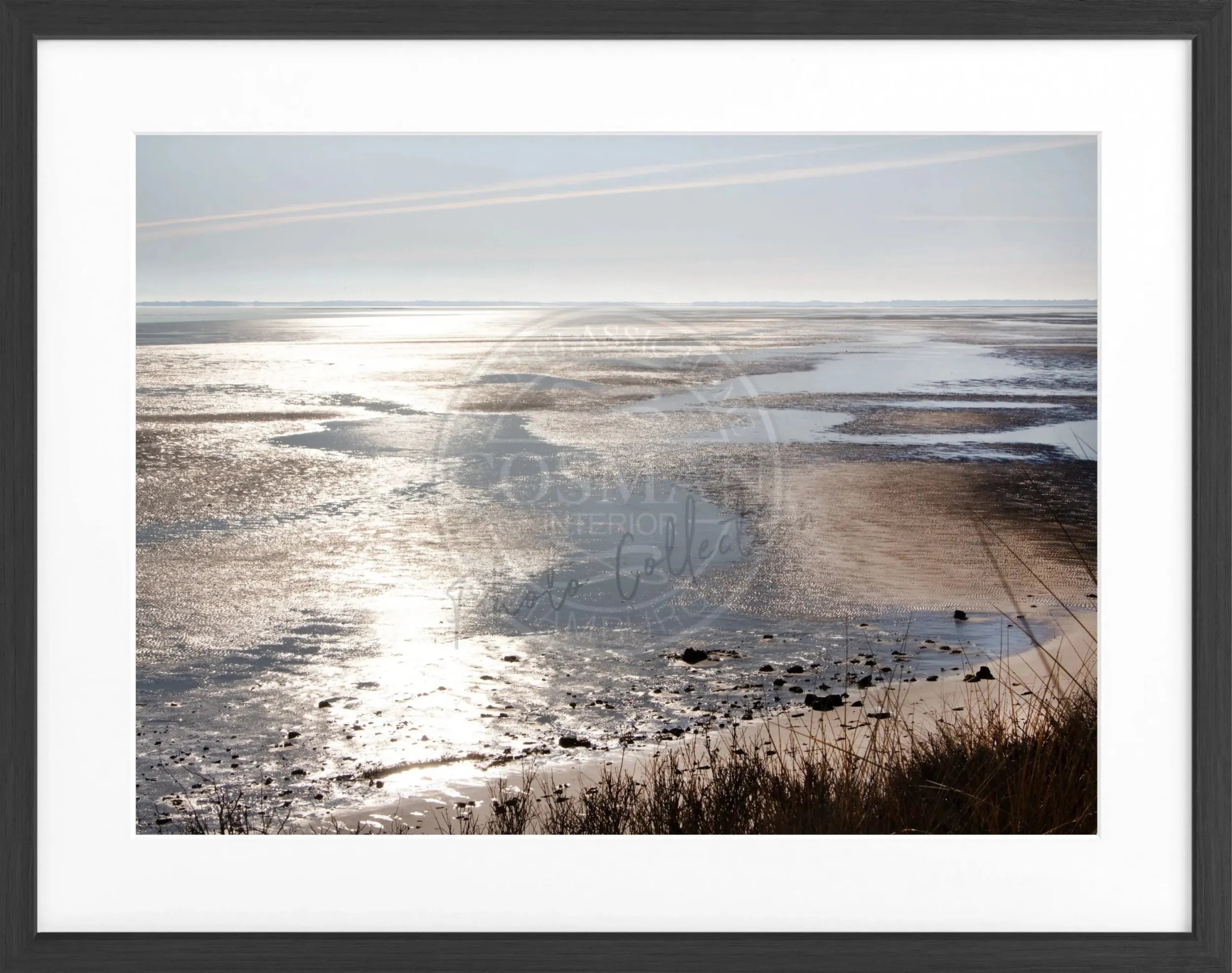 Schwarz-weiß Poster mit Rahmen von Sylt ’Wattenmeer’ von Cosman-Photocollection, 31x25 cm, Meereslandschaft an der Küste