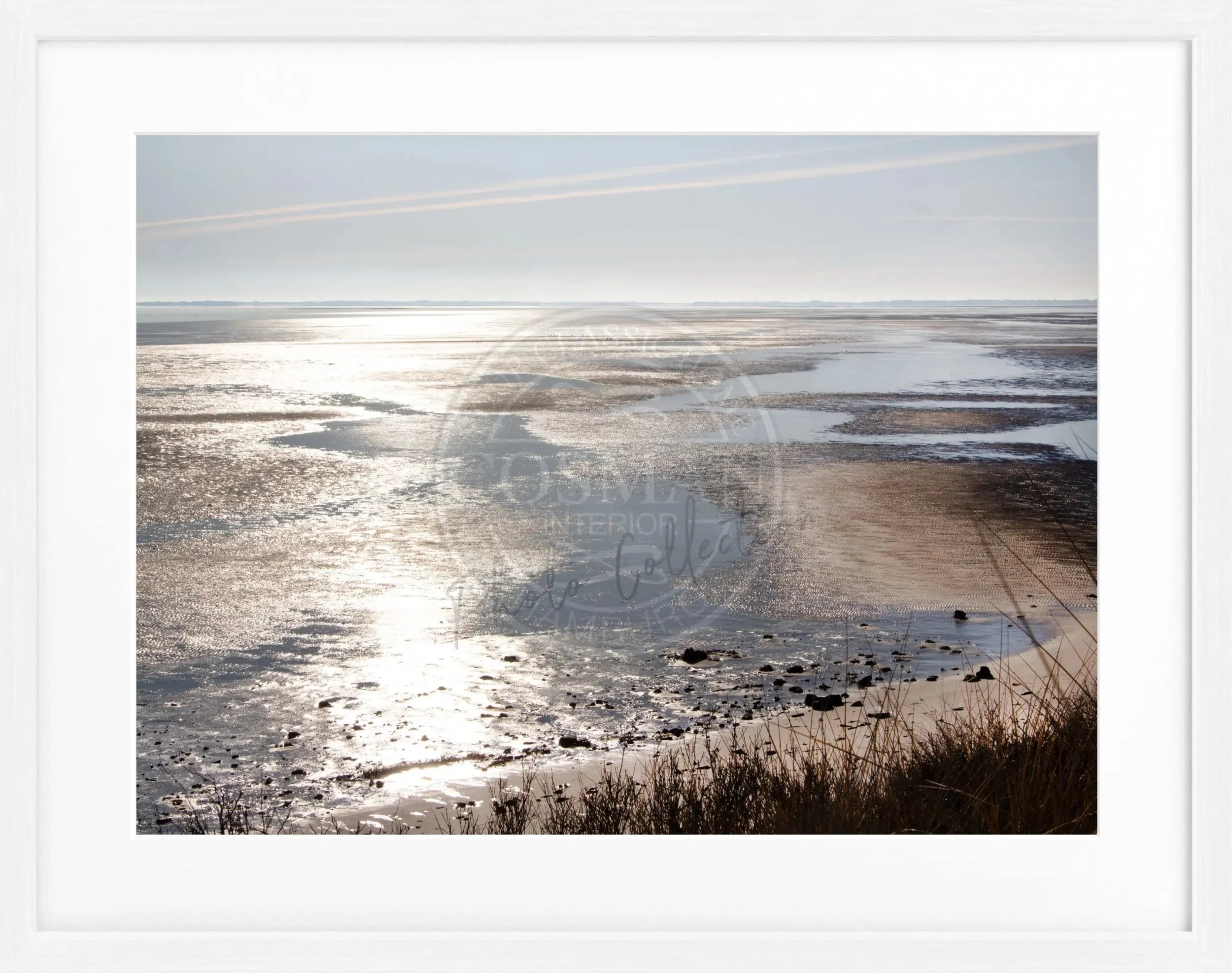 Schwarz-weiß Poster mit Rahmen von Sylt ’Wattenmeer’ von Cosman-Photocollection, 31x25 cm, Motiv der Nordsee-Insel.