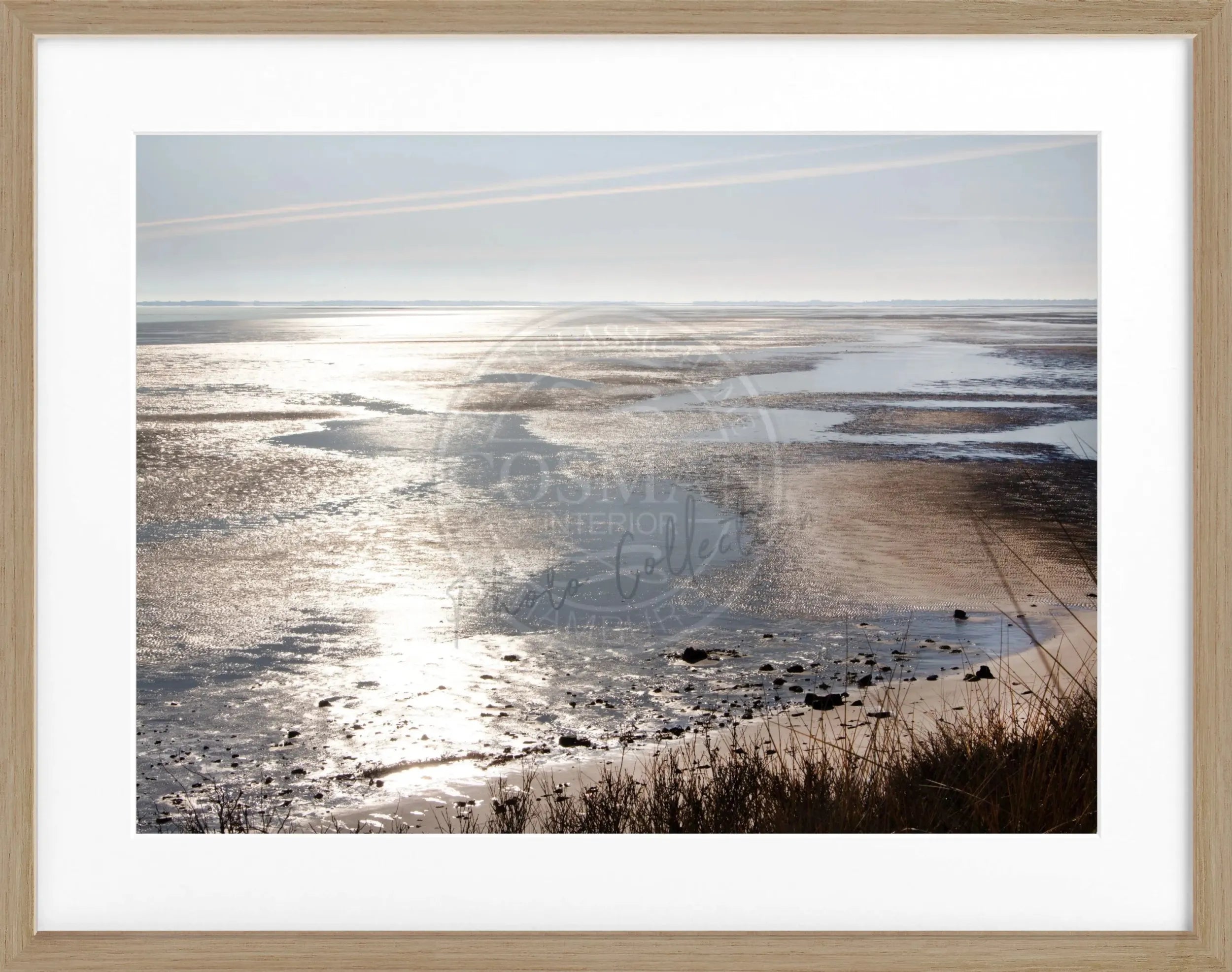 Schwarz-weiß Poster mit Rahmen, Motiv vom Wattenmeer auf Sylt, von Cosman-Photocollection, ca. 31x25 cm