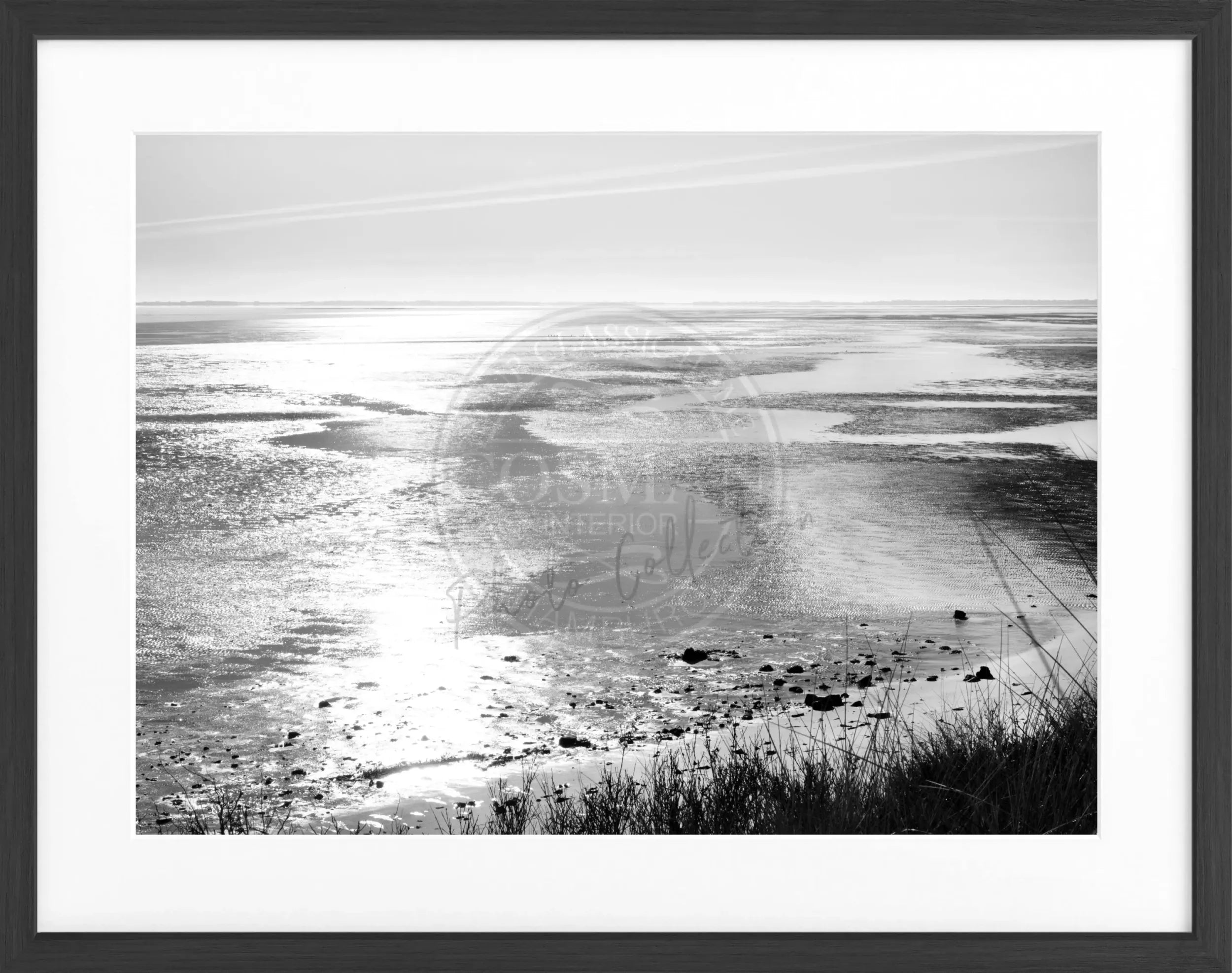Schwarz-weiß Poster mit Rahmen von Sylt ’Wattenmeer’ von Cosman-Photocollection, 31x25cm, Wanddekoration mit Meeresmotiven