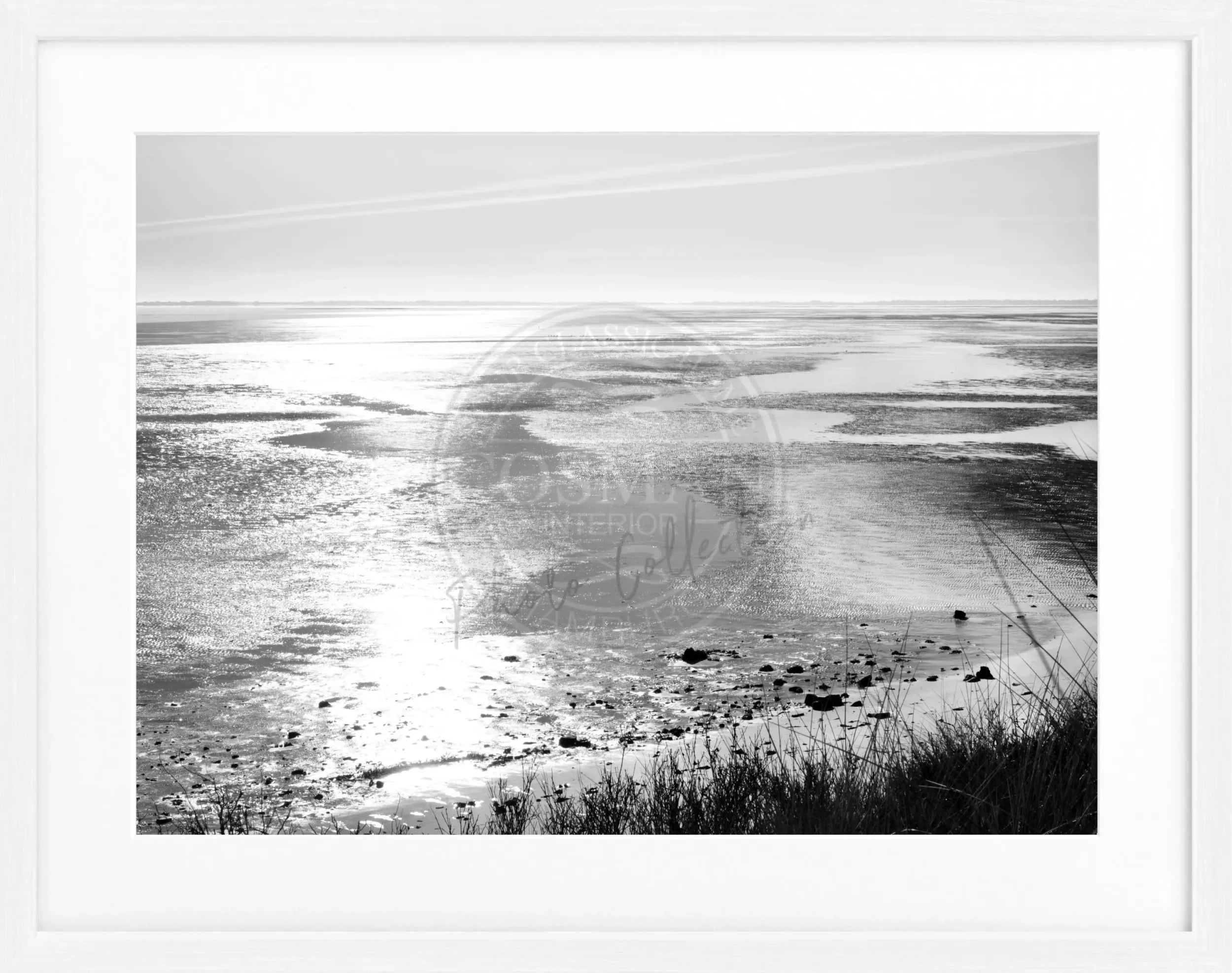 Schwarz-weiß Poster mit Rahmen, Motiv von Sylt Wattenmeer, von Cosman-Photocollection, 31x25 cm, Wanddekoration
