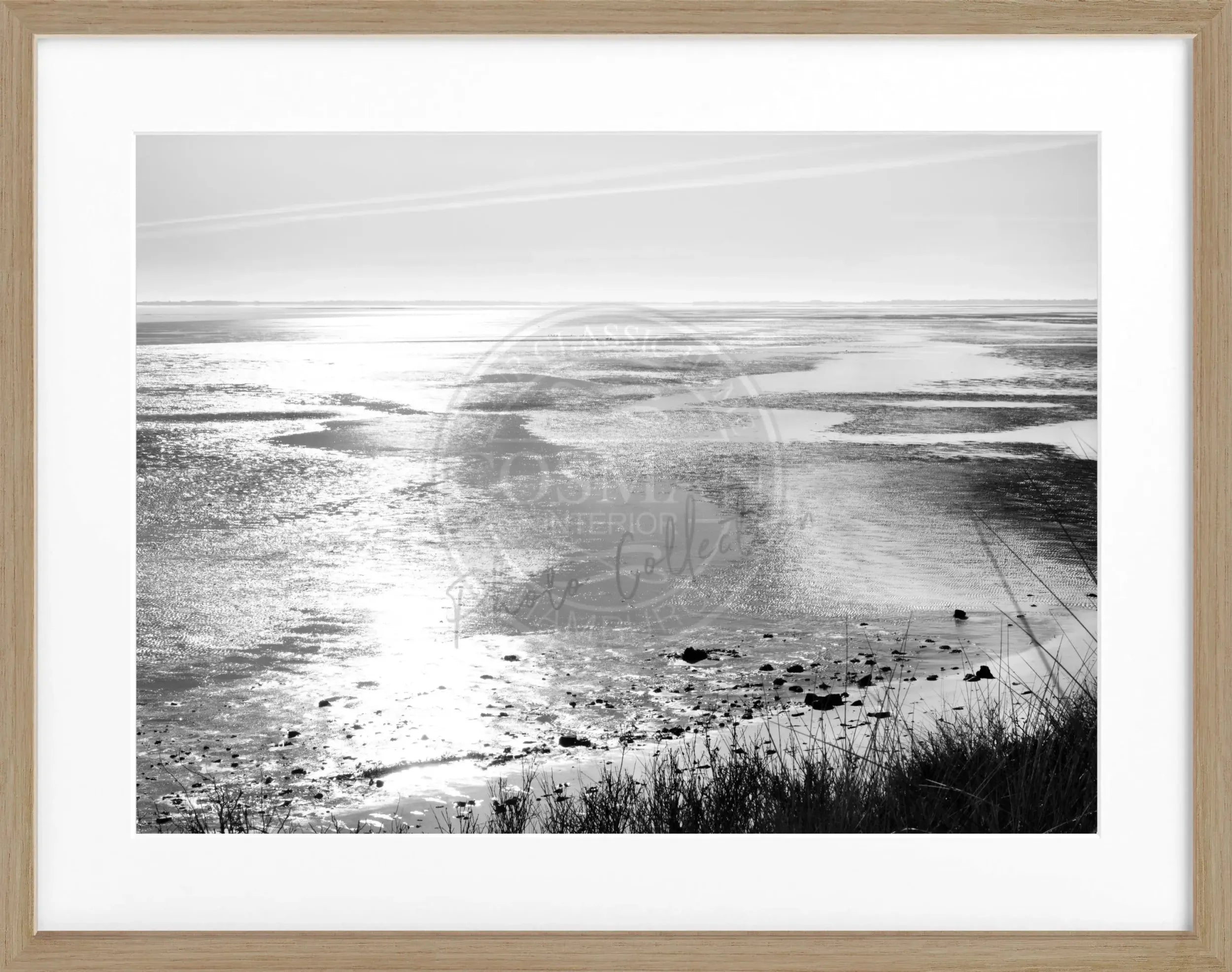 Schwarz-weiß Poster mit Rahmen, Sylt Wattenmeer Motiv, von Cosman-Photocollection, 31x25 cm, Wanddekoration