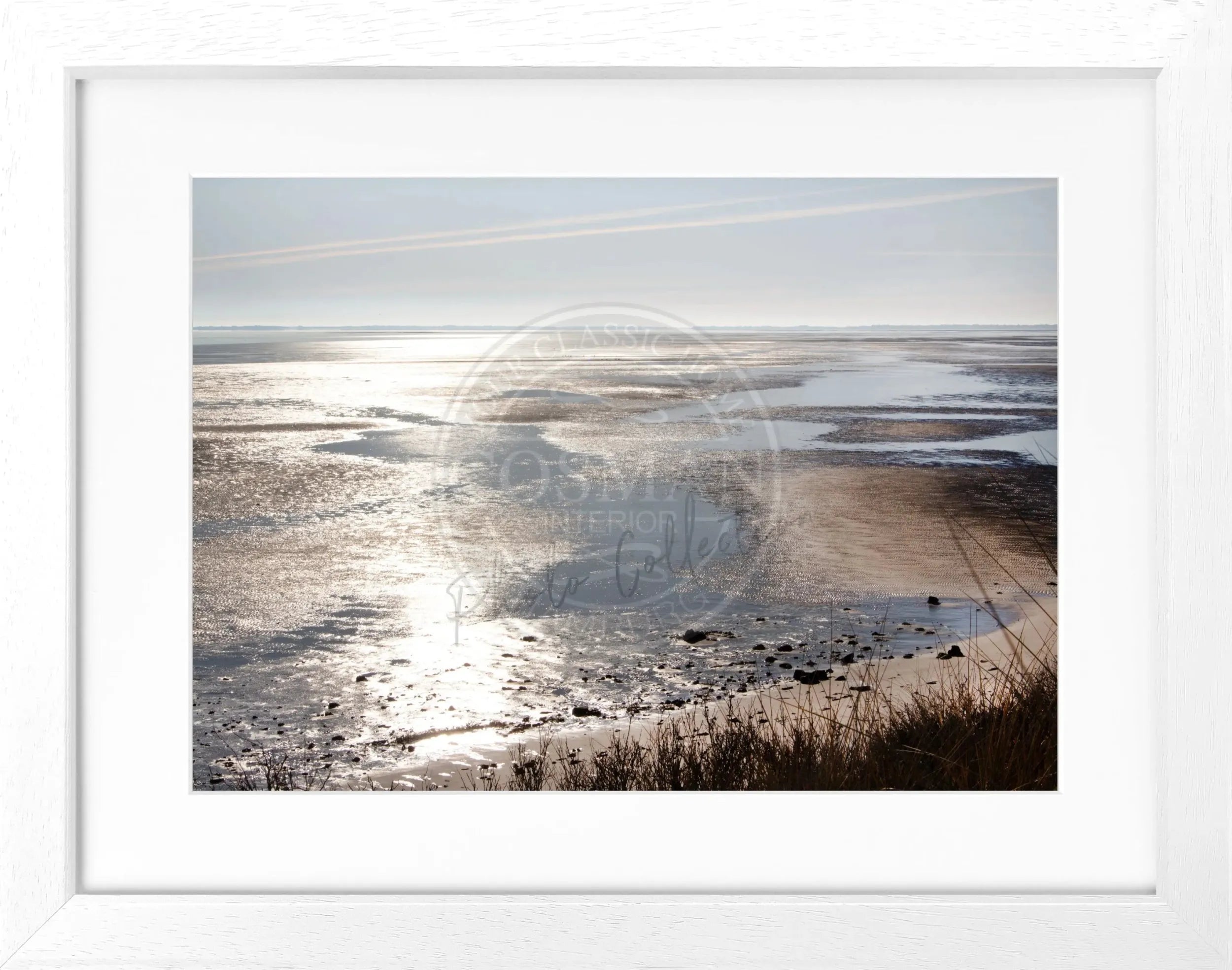 Schwarz-weiß Poster mit Holzrahmen, Sylt Wattenmeer, Cosman-Photocollection, 31cm x 25cm, maritime Naturaufnahme