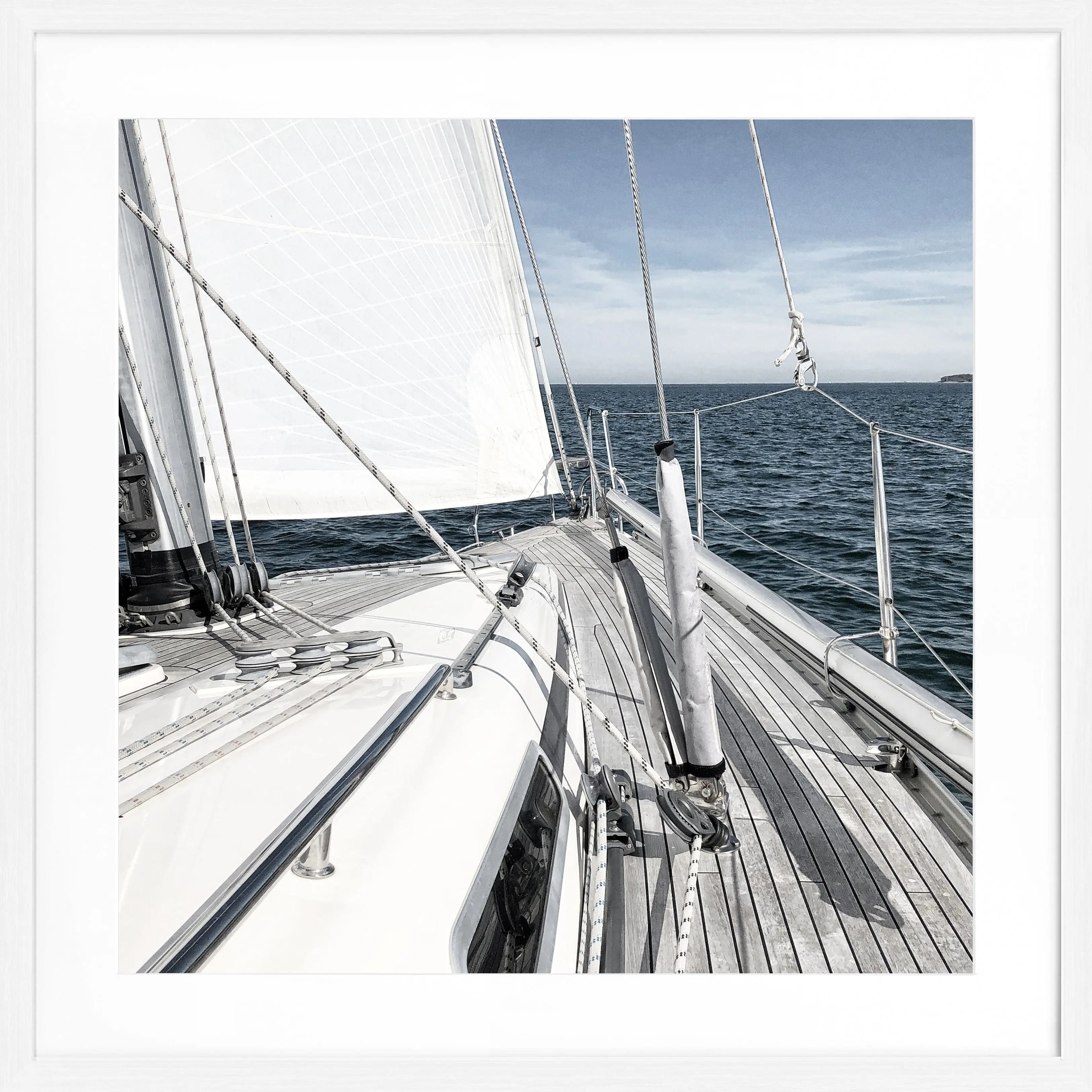 Schwarz-weiß Poster mit Rahmen, Segelboot-Motiv, von Cosman-Photocollection, im quadratischen Format 55x55 cm