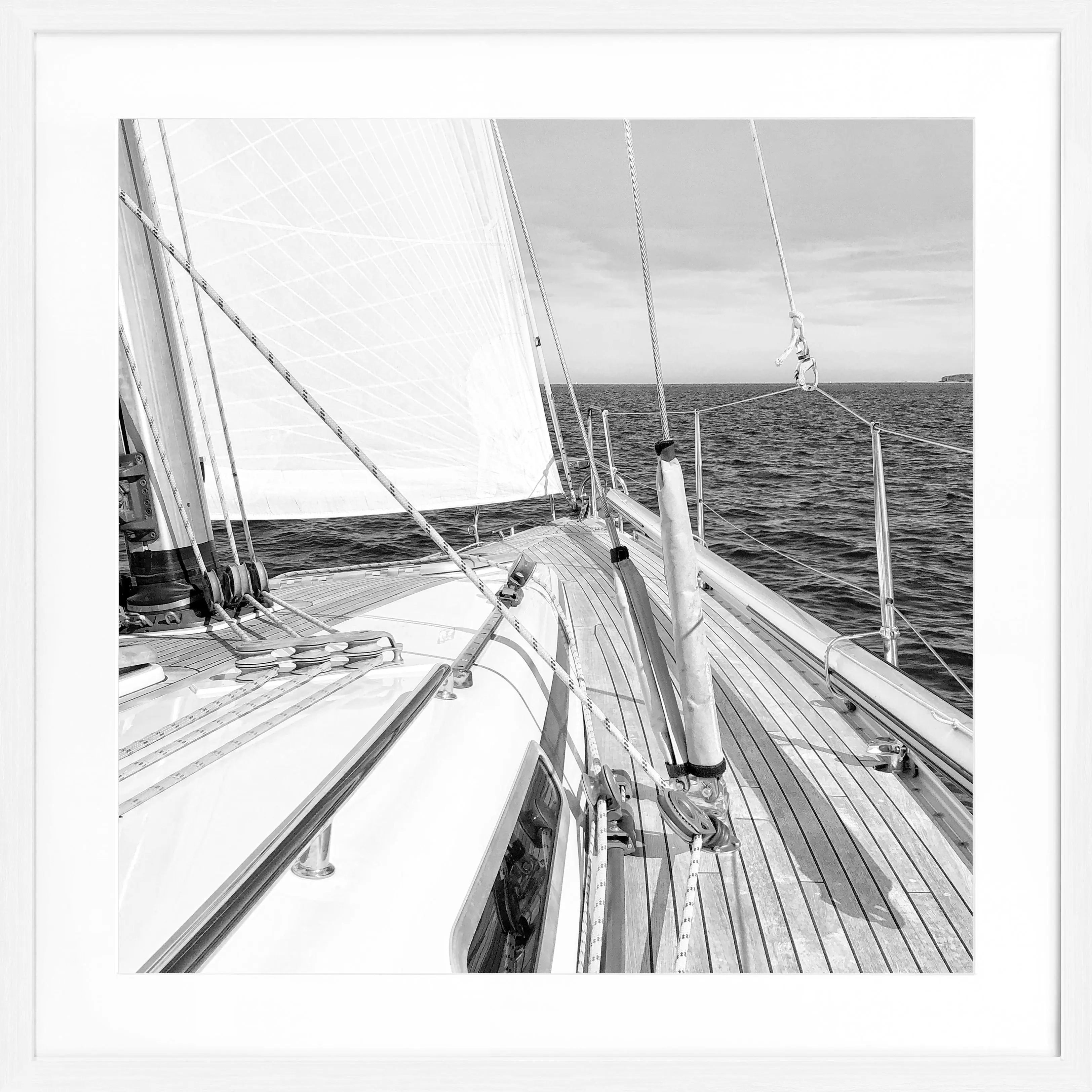 Schwarz-weiß Poster mit Rahmen von Cosman-Photocollection, Segelboot-Motiv, quadratisch 55x55cm, stilvolle Wanddekoration