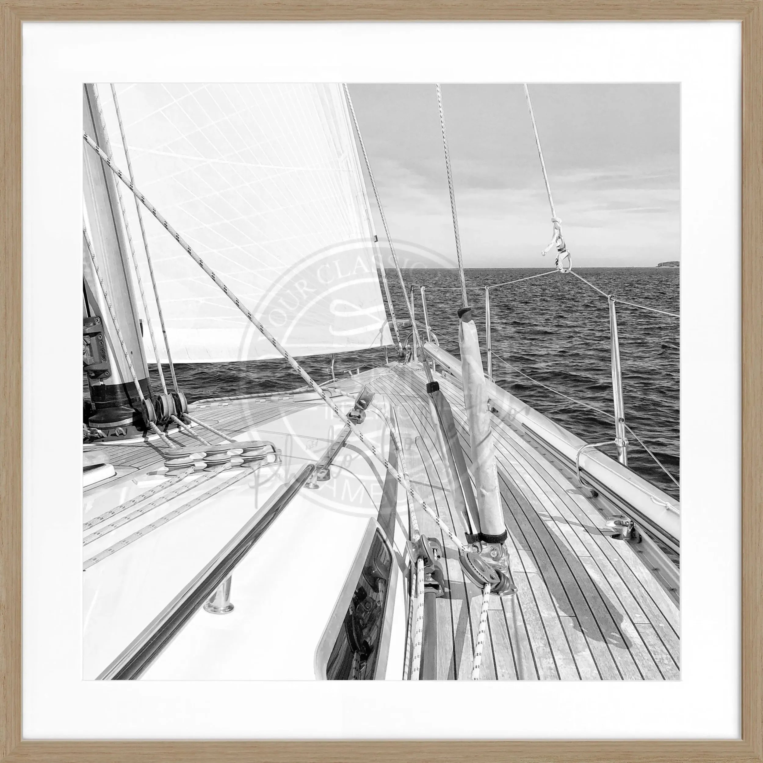 Schwarz-weiß Poster mit Rahmen, Segelboot-Motiv, von Cosman-Photocollection, quadratisch 55x55 cm, elegante Wanddekoration