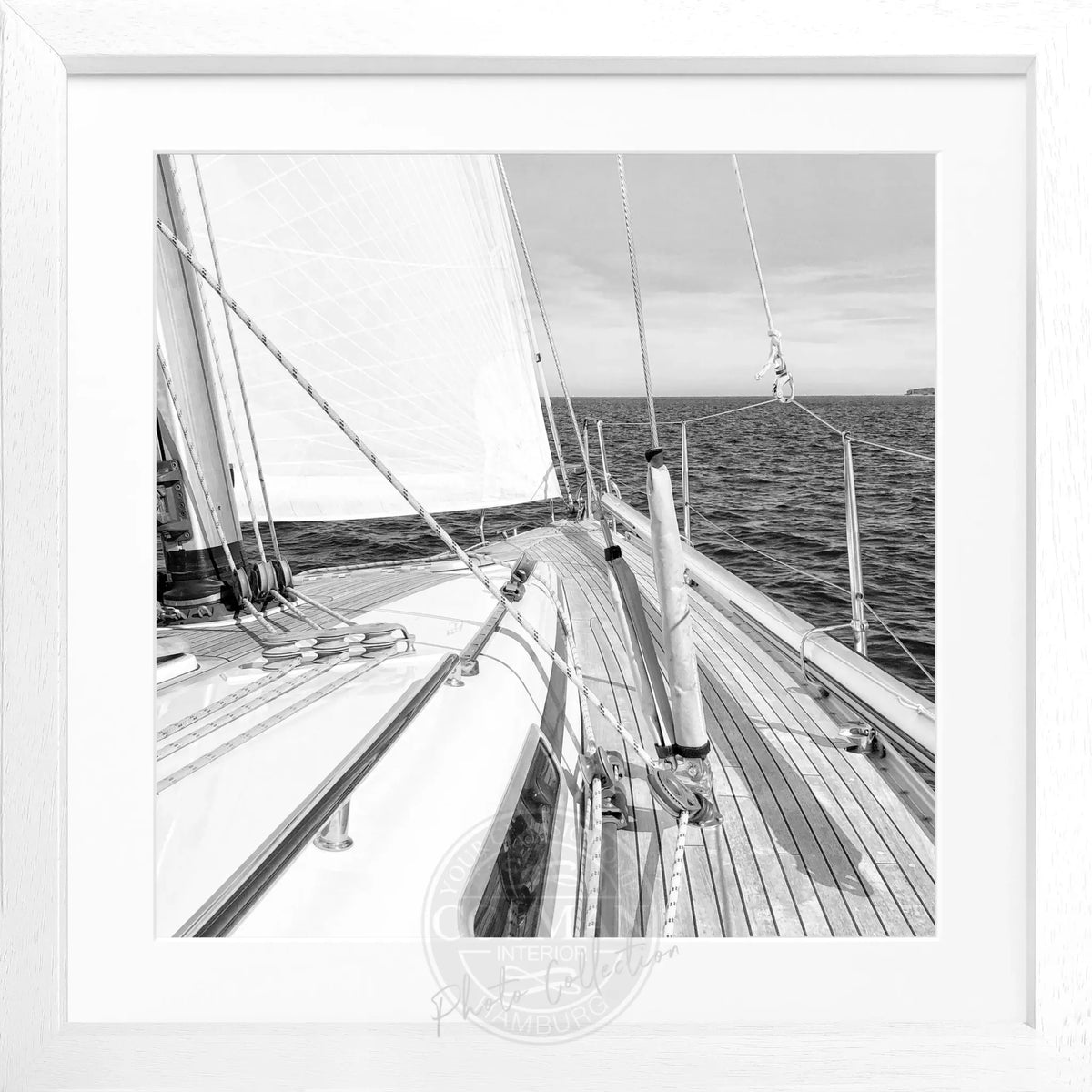 Schwarz-weiß Poster mit Rahmen, Segelboot-Motiv, von Cosman-Photocollection, quadratisch 55x55 cm, Wanddekoration