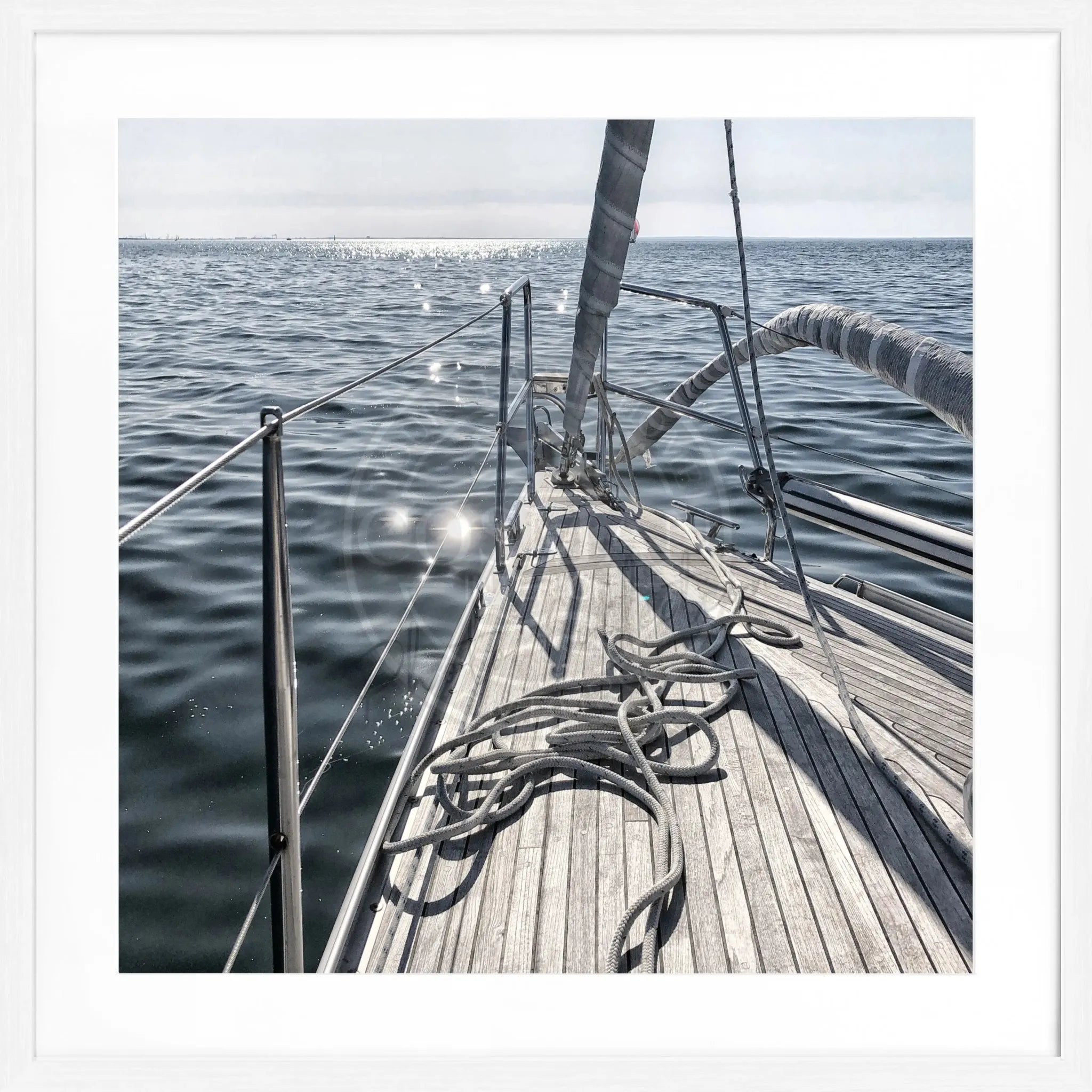Schwarz-weiß Poster mit Rahmen, Segelboot Motiv, von Cosman-Photocollection, quadratisch 55x55cm, maritime Dekoration