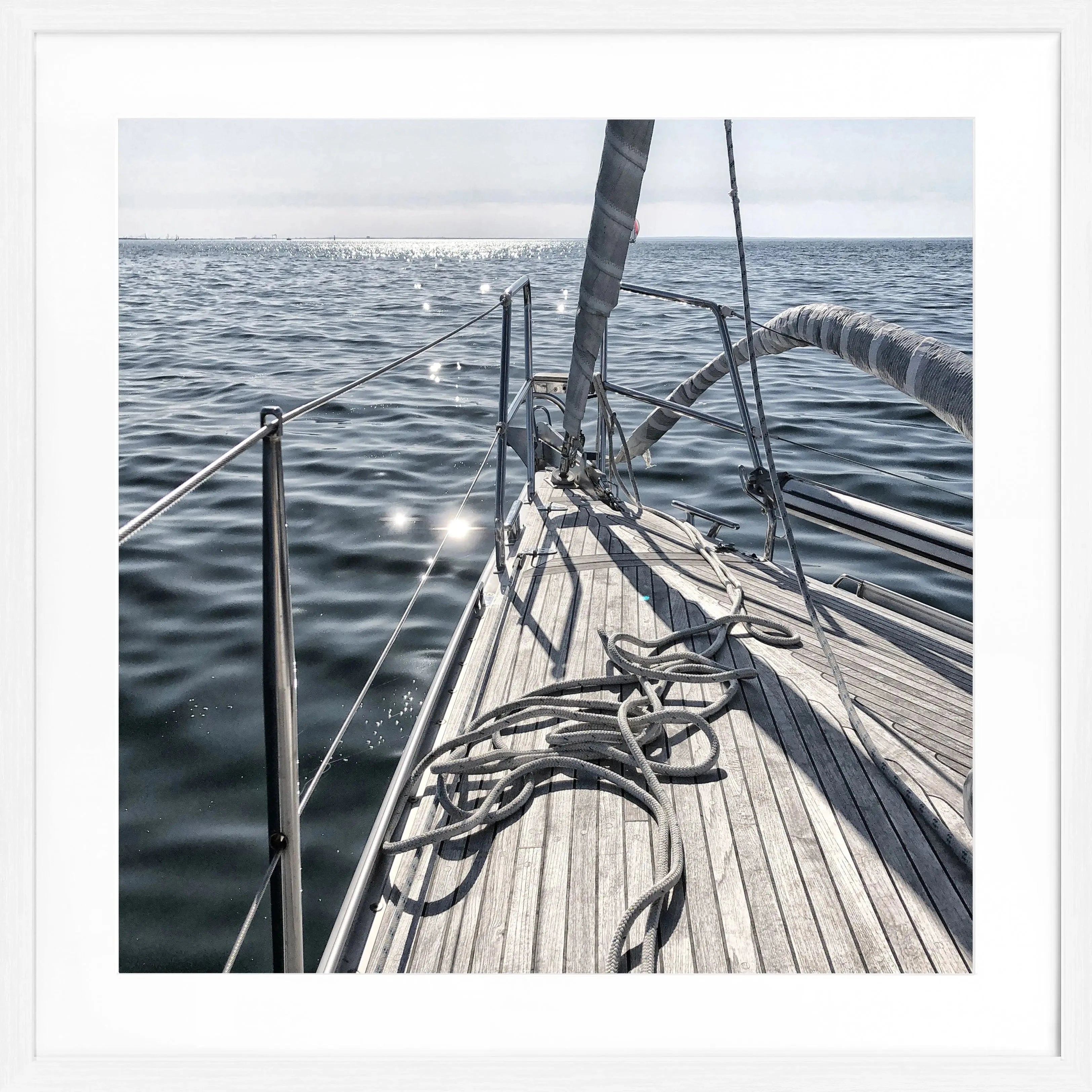 Schwarz-weiß Poster mit Rahmen, Segelboot Motiv, von Cosman-Photocollection, quadratisch 55x55cm, maritime Dekoration