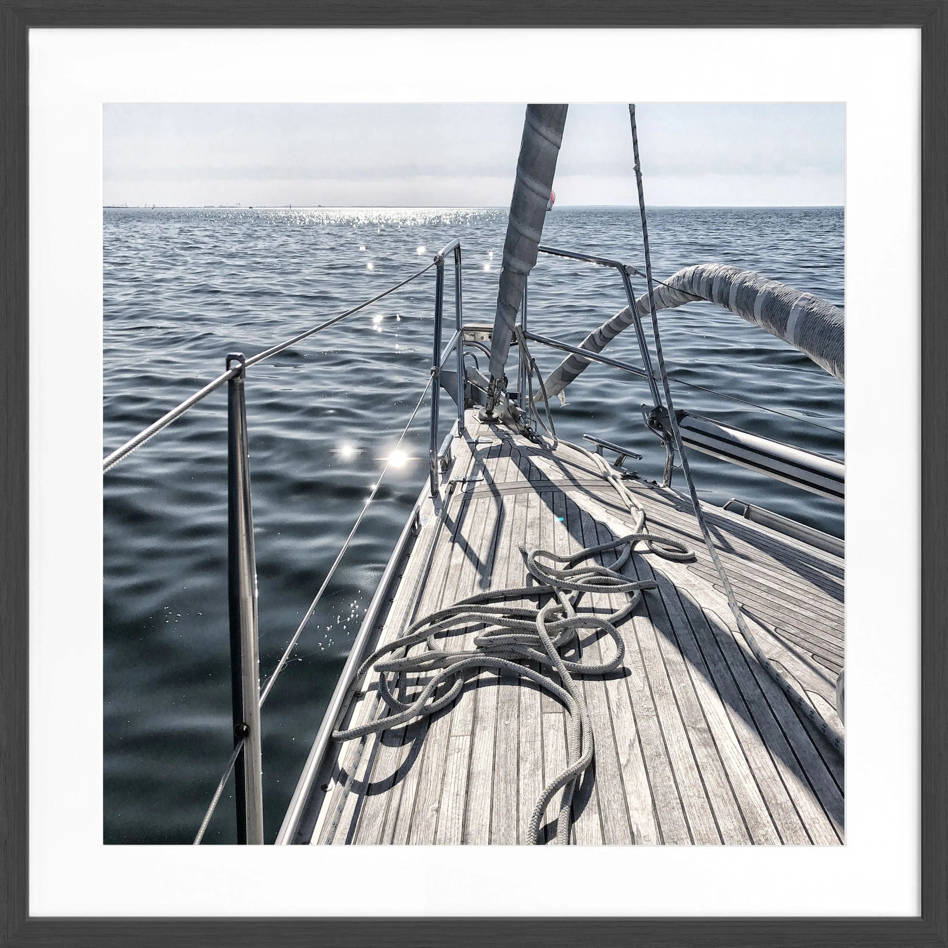 Schwarz-Weiß-Poster mit Rahmen, Segelboot-Motiv, von Cosman-Photocollection, quadratisch 55x55cm, dekoratives Wandbild