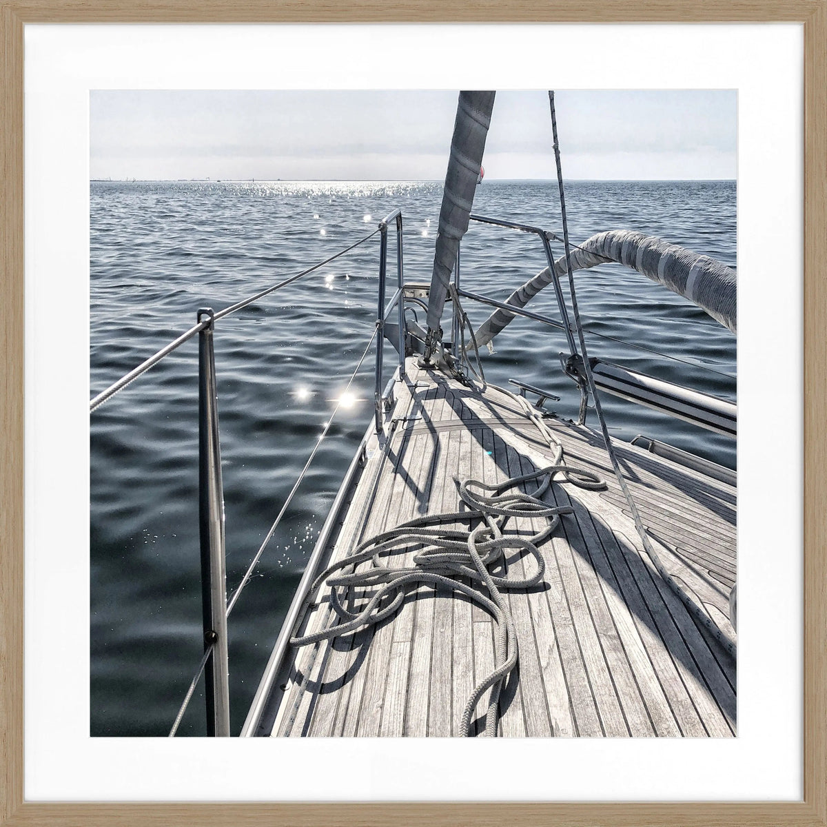 Schwarz-weiß Poster mit Rahmen, Segelboot-Motiv, von Cosman-Photocollection, quadratisch 55x55cm, dekoratives Wandbild