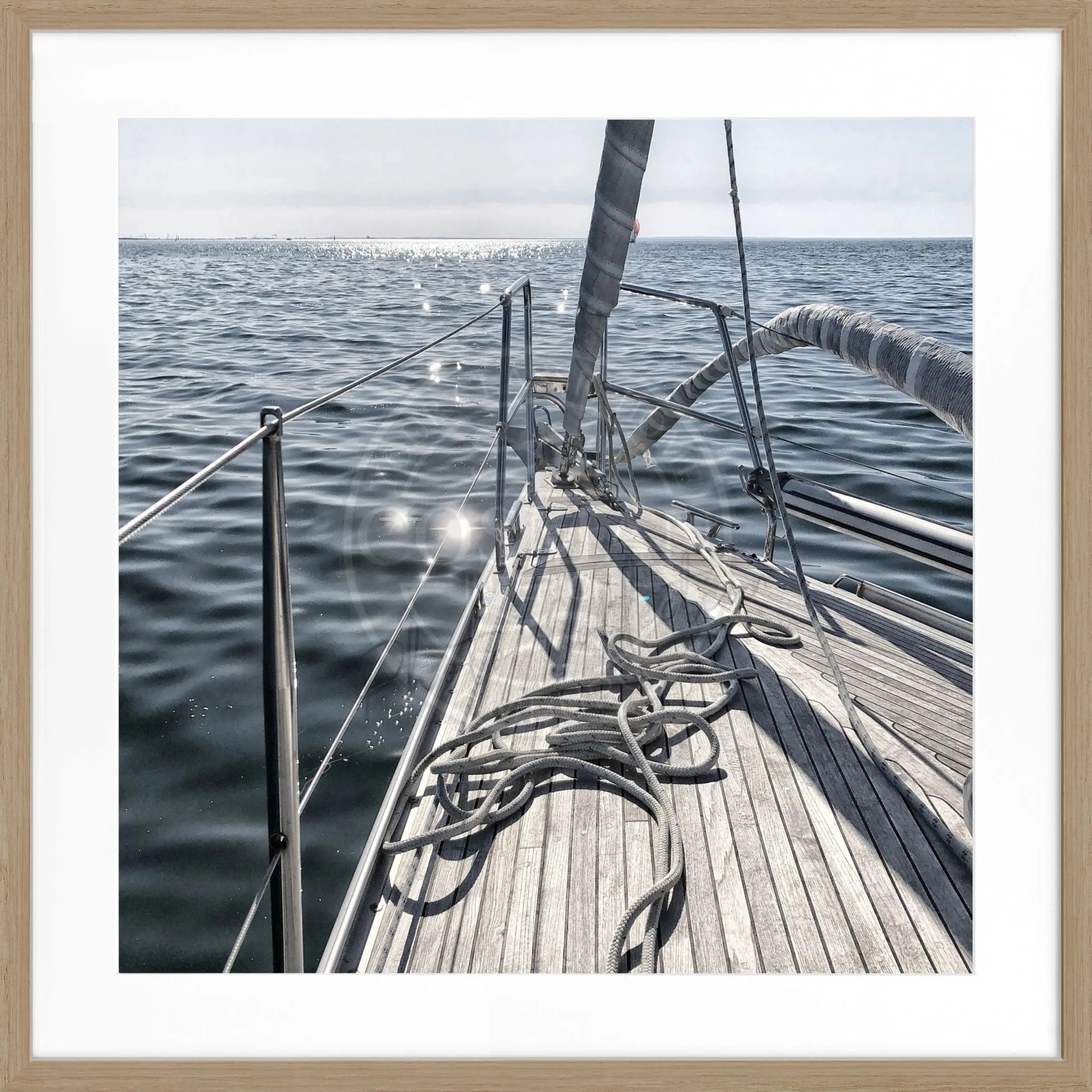 Schwarz-weiß Poster mit Rahmen, Segelboot-Motiv, von Cosman-Photocollection, quadratisch 55x55cm, dekoratives Wandbild
