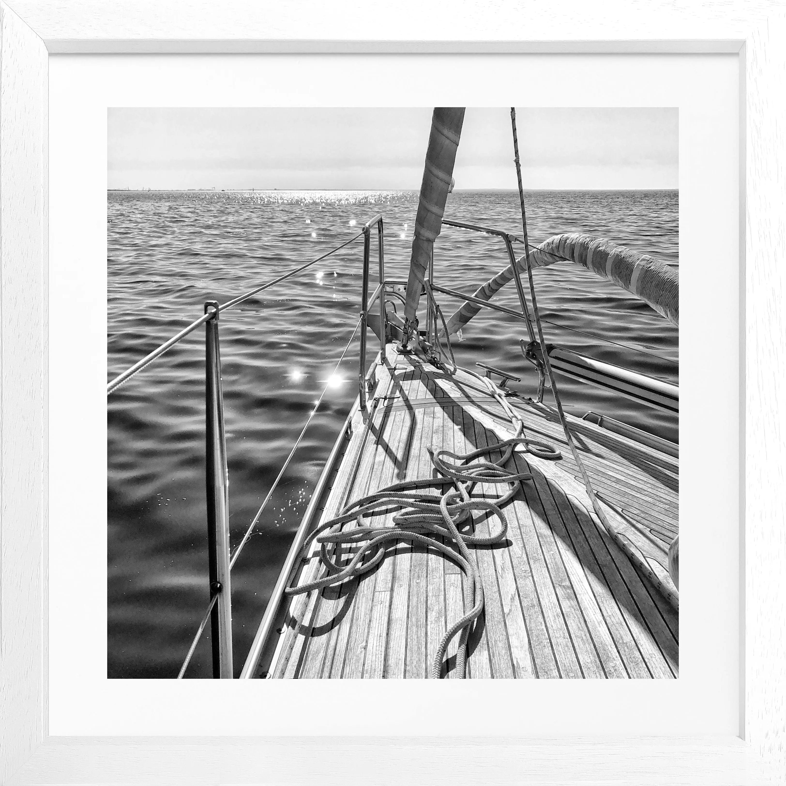 Schwarz-weiß Poster mit Rahmen, Segelboot-Motiv, von Cosman-Photocollection, 55x55cm, quadratisch, stilvolle Wanddekoration