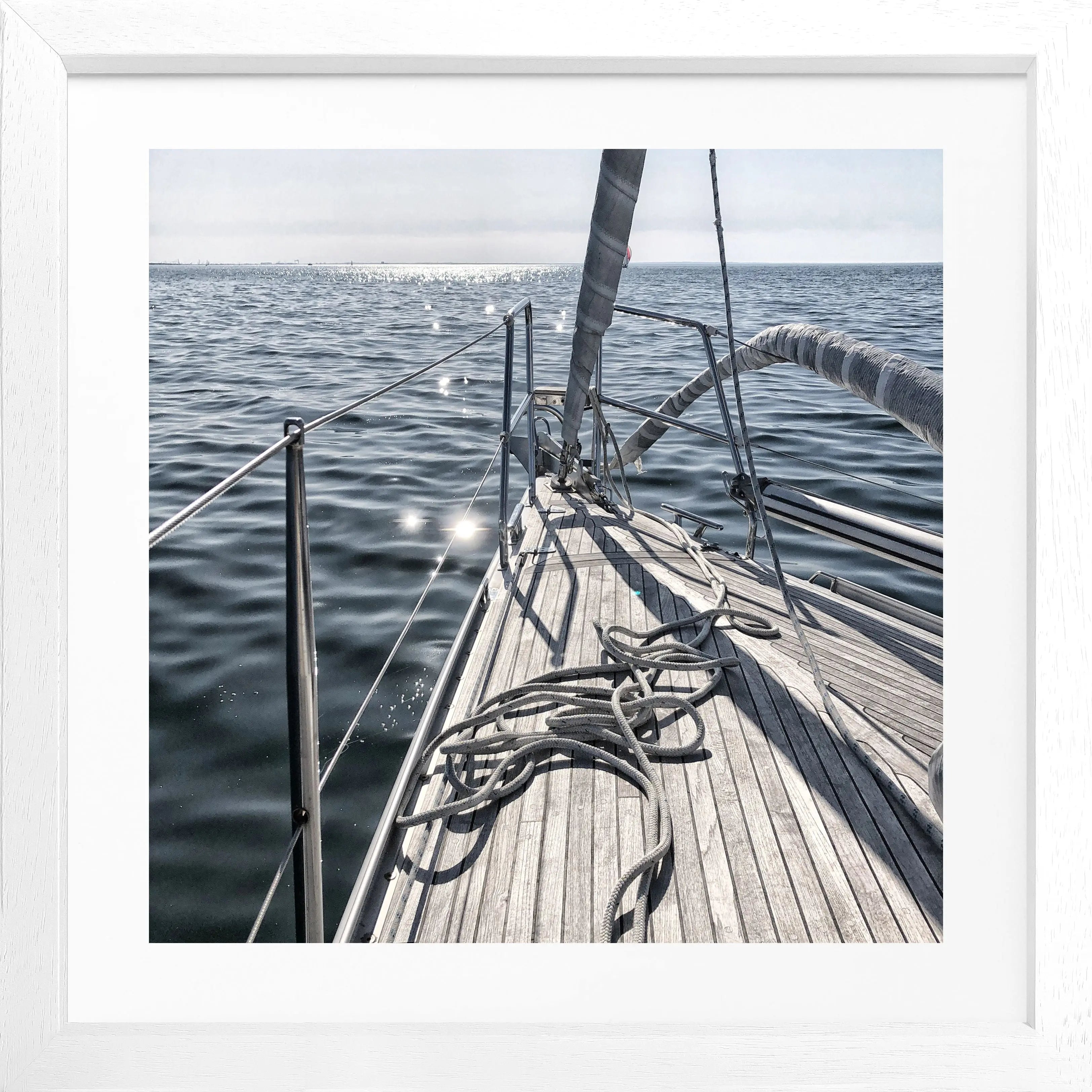 Schwarz-weiß Poster mit Rahmen, Segelboot Motiv, von Cosman-Photocollection, quadratisch 55x55cm, Wanddekoration