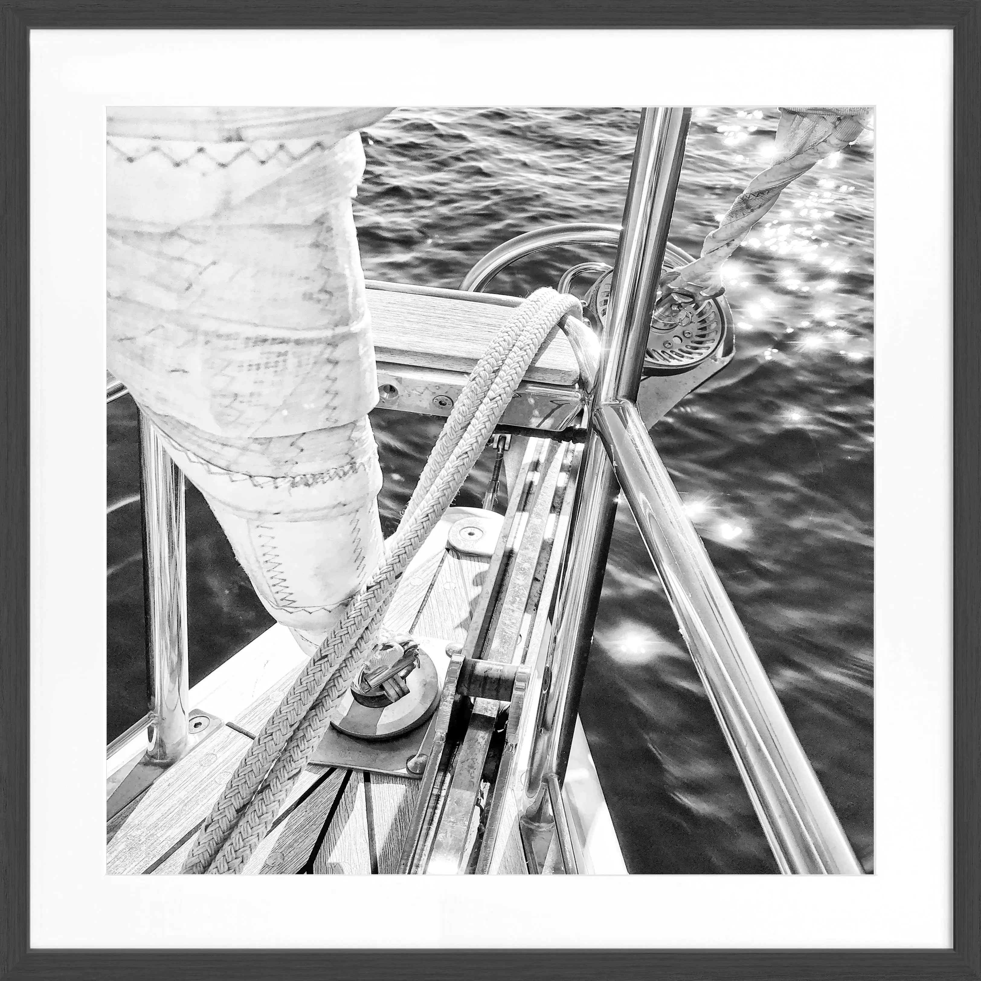 Schwarz-weiß Poster mit Rahmen, Segelboot-Motiv, von Cosman-Photocollection, quadratisch 55x55cm, dekoratives Wandbild